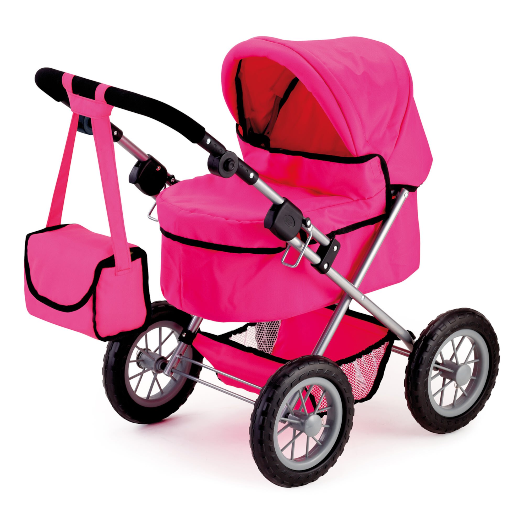 Bayer Design Doll Hot Pink Trendy Pram W/ Shoulder Bag, Adjustable Handle, Shopping Basket, Children Ages 3+ Bayer Design