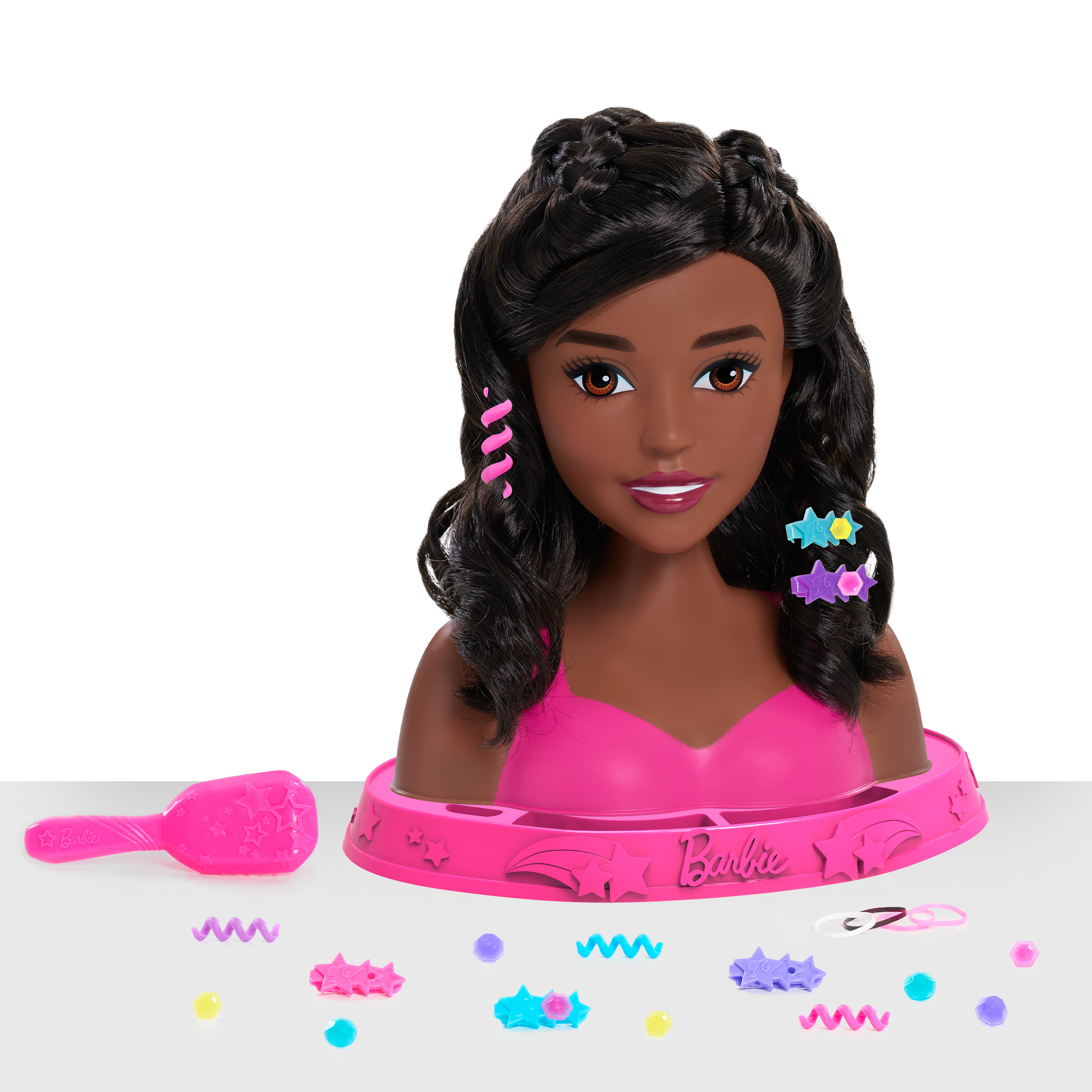 Barbie Cabezal Pequeño para Peinar, Cabello Negro, 17 Piezas, Juguetes para Niños a Partir de 3 Años, Rellenos de Canasta de Pascua y Pequeños Regalos Barbie