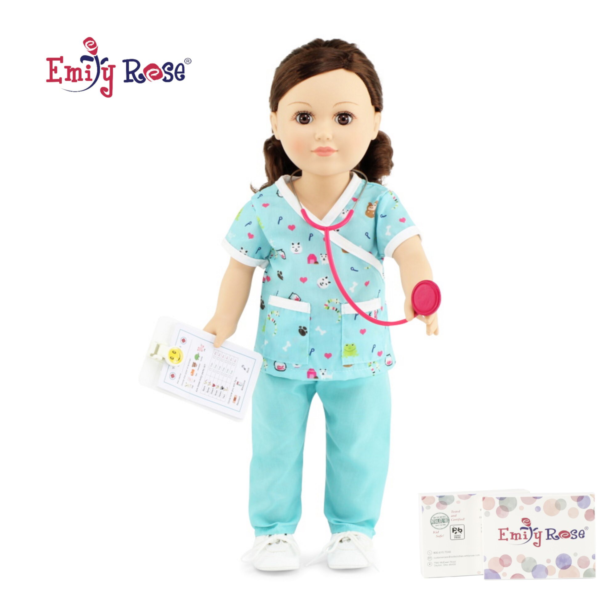 Emily Rose 18 Inch Doll Clothes Pet 6 Piece Doctor Doll Veterinarian Outfit with Accessories (Mom's Choice Award Winner!) | Clothing Fits 18" American Girl Dolls | Shoes not Included Emily Rose