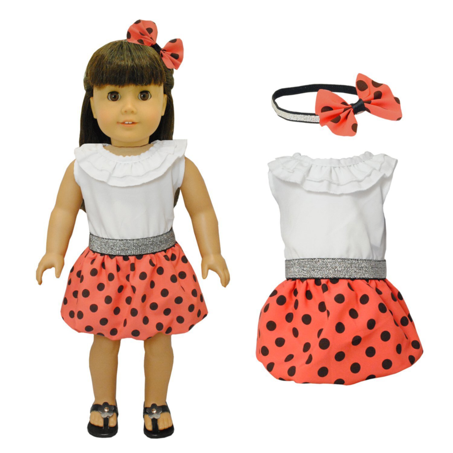 Doll Clothes - Red Polka Dots Dress with Head Band Set Fits American Girl Doll, My Life Doll and 18 Inch Dolls Pink Butterfly Closet