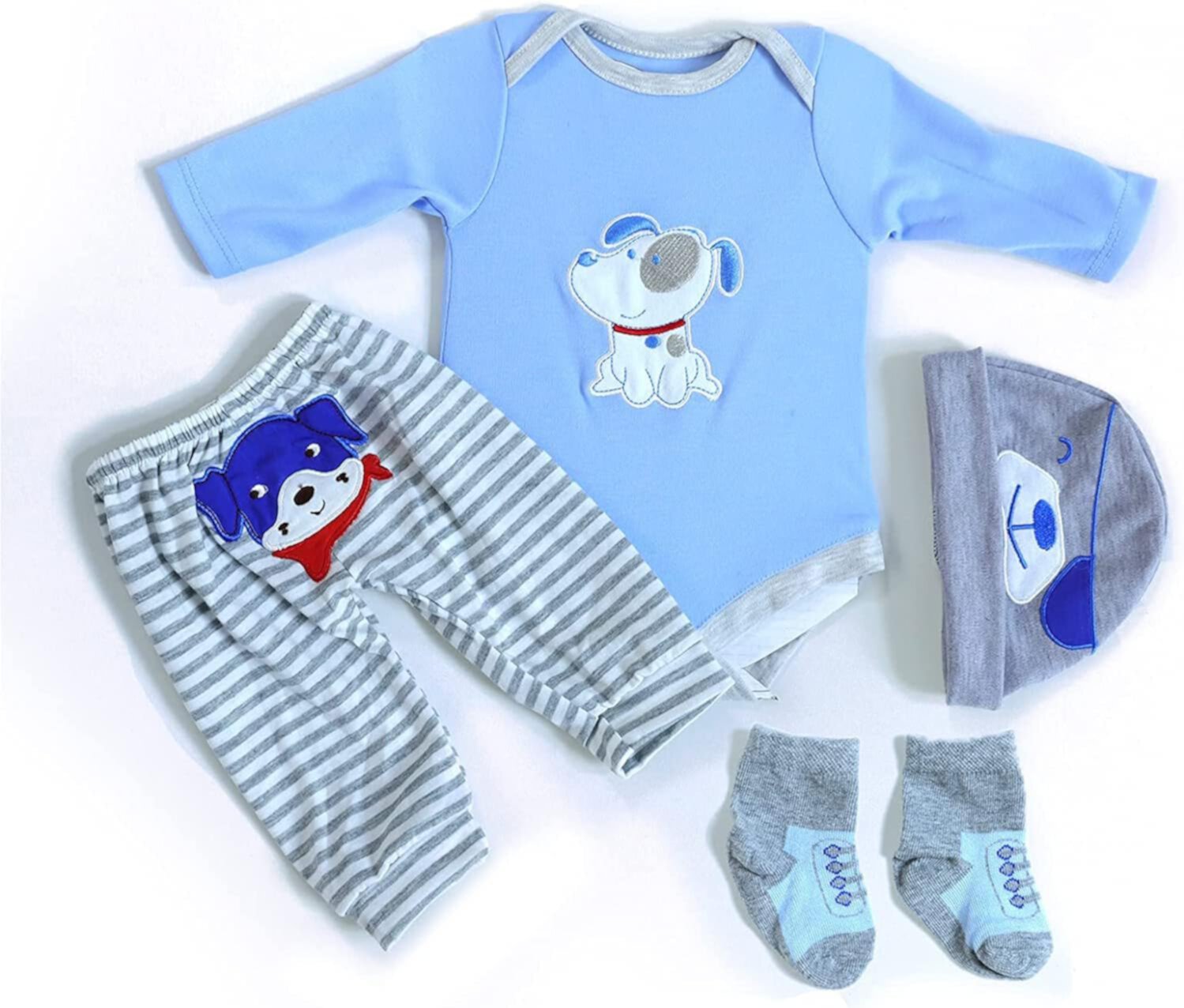 Reborn Baby Doll Clothes for 17-22 Inch Newborn Baby Doll Boy, Baby Doll Clothes Outfit Accessories fit 17-22 Inch Baby Doll Boy【Puppy Pattern 4pcs Set 】 Binlechuang