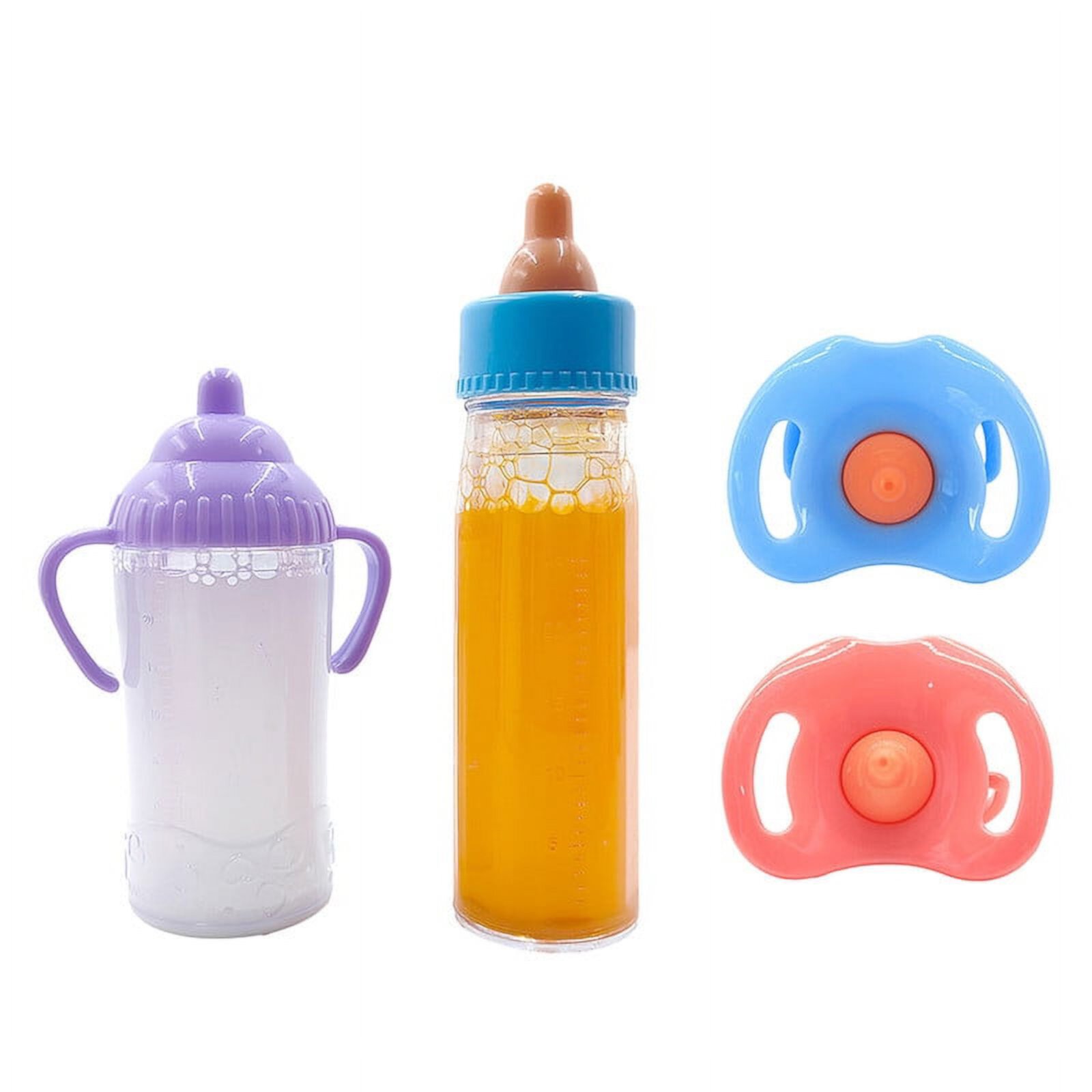 Disappearing Doll Feeding Set Baby Doll Bottles Baby Doll Accessories Milk Bottle and Juice Bottle with 2 Toy Pacifiers Games Birthday Gift Cosdoll