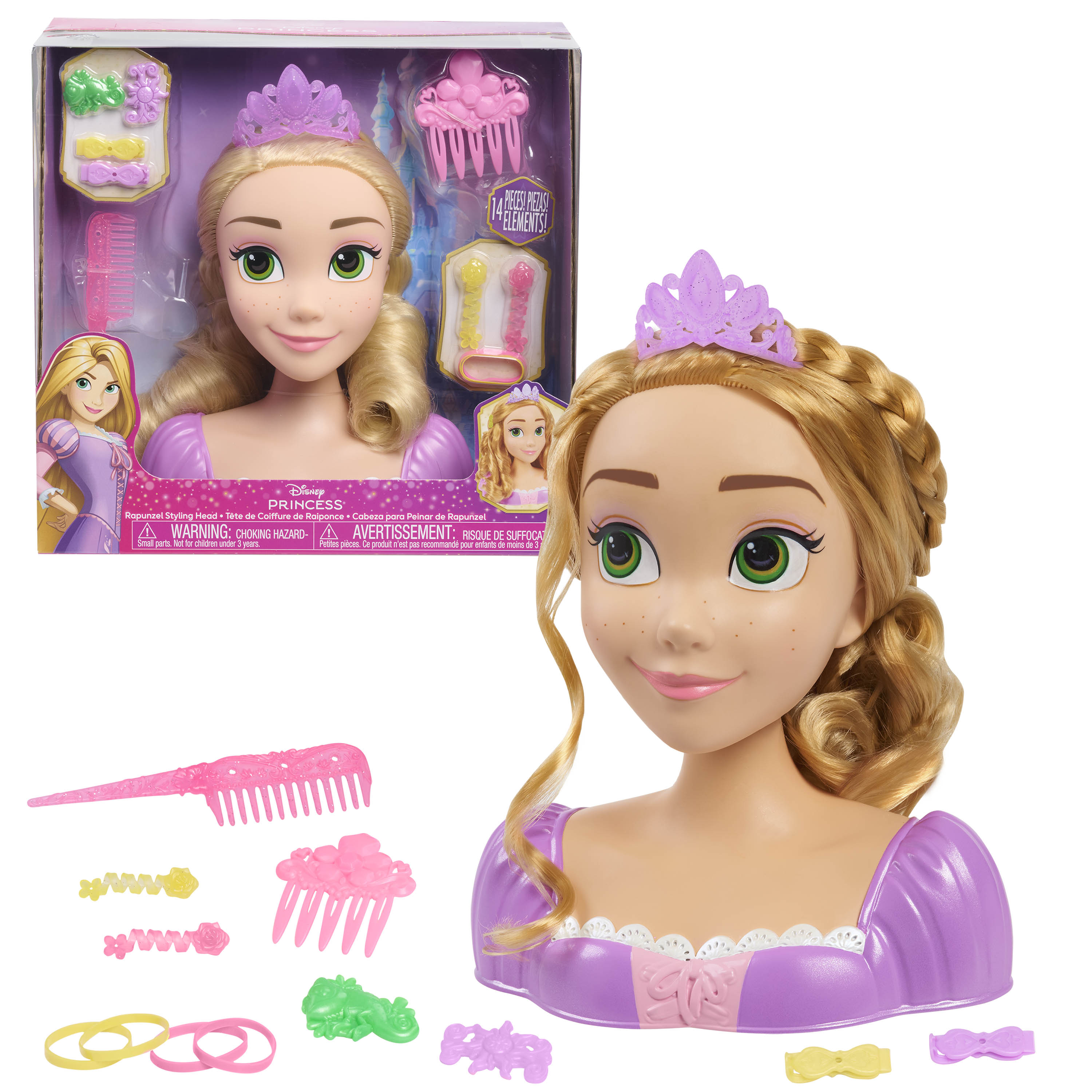 Disney Princess Rapunzel Styling Head, 14-pieces, Pretend Play, Kids Toys for Ages 3 up Disney Princess