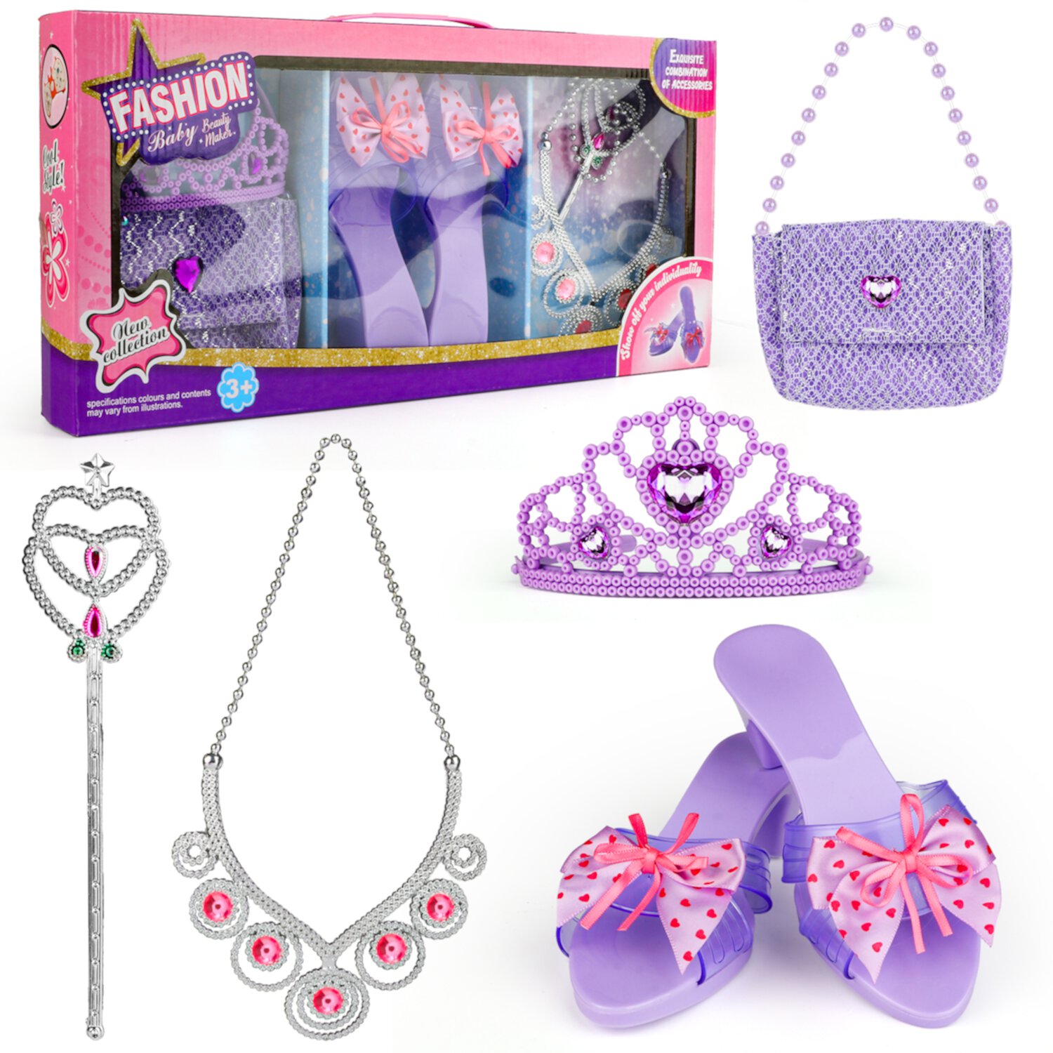 Flooyes Princess Dress-up Toys Set for Toddlers Girl, Purple Princess Toys for Girls Ages 3 4 5 6+ Years, Birthday Christmas Dress Up Gift for Little Girls 3-6 Years. Flooyes