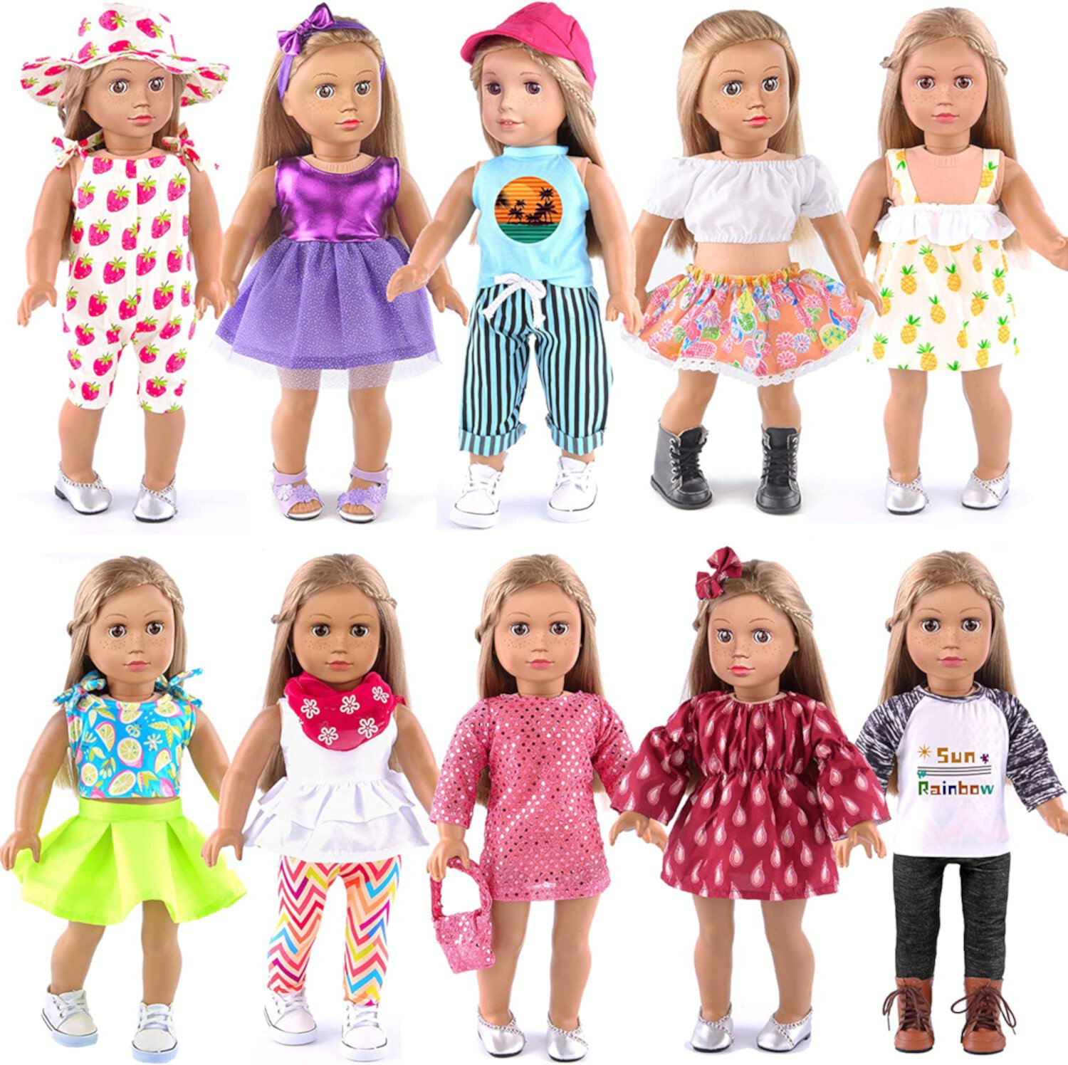 Fashion 10 Set American Doll Clothes and Accessories for 18 inch Girl Dolls (No Doll and Shoes) Ebuddy