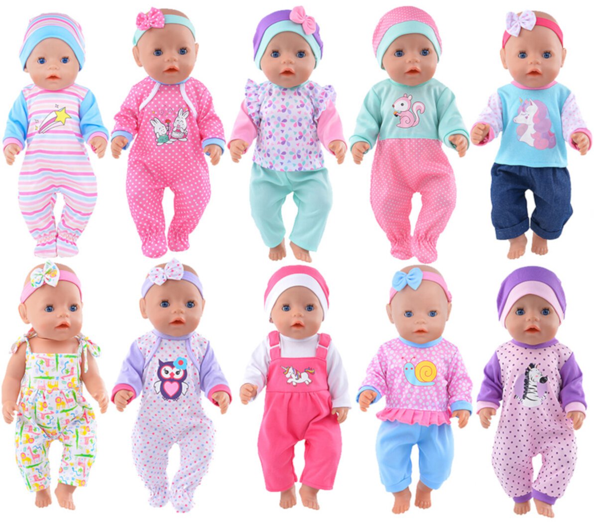 10 Sets Different Doll Clothes Accessories Set Include Hat Hair-Bands for 43cm / 17inch New Born Baby Dolls (No Doll) Ebuddy