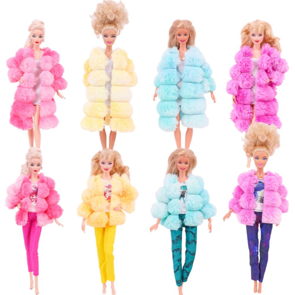 Barbies Doll Clothes 2PcsPlush Coat Jacket+ Dress Skirt/ Pants Clothing For Barbie Doll Clothes Doll Accessories Girl`s Toy Barbie