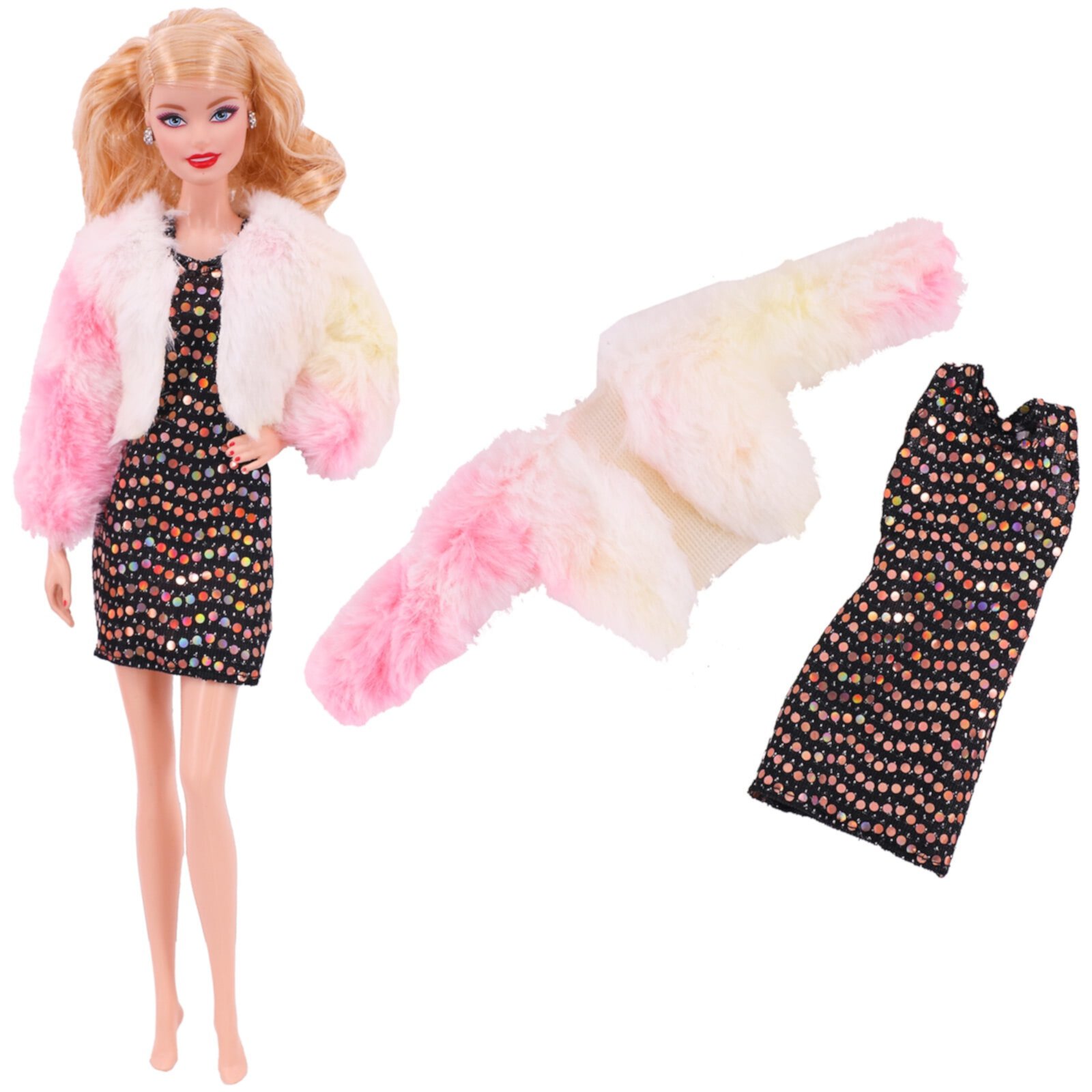 Barbies Doll Clothes 2PcsPlush Coat Jacket+ Dress Skirt/ Pants Clothing For Barbie Doll Clothes Doll Accessories Girl`s Toy Barbie