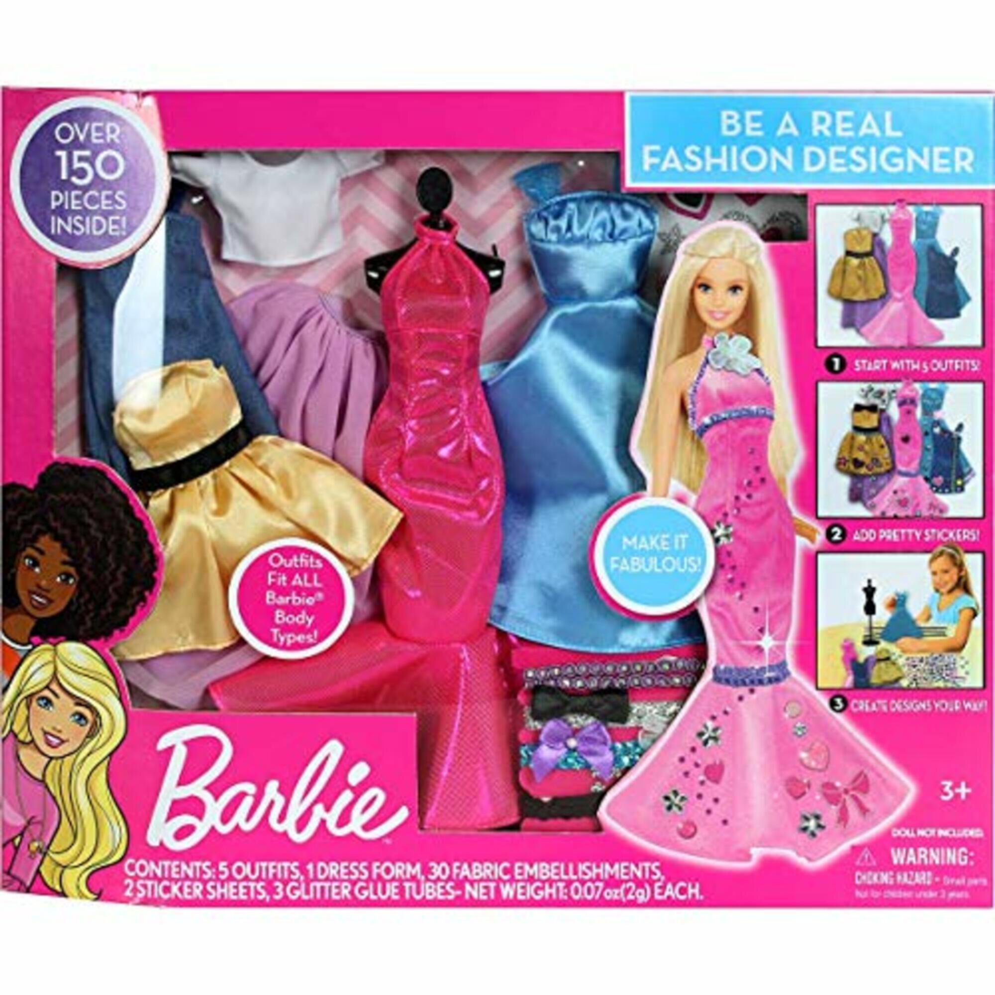 Barbie Be A Real Fashion Designer (Classic) - Design Your Own Barbie Doll Outfits, Over 150 Pieces Inside, 5 Outfit Set, Kids Ages 3+ Visit the Barbie Store