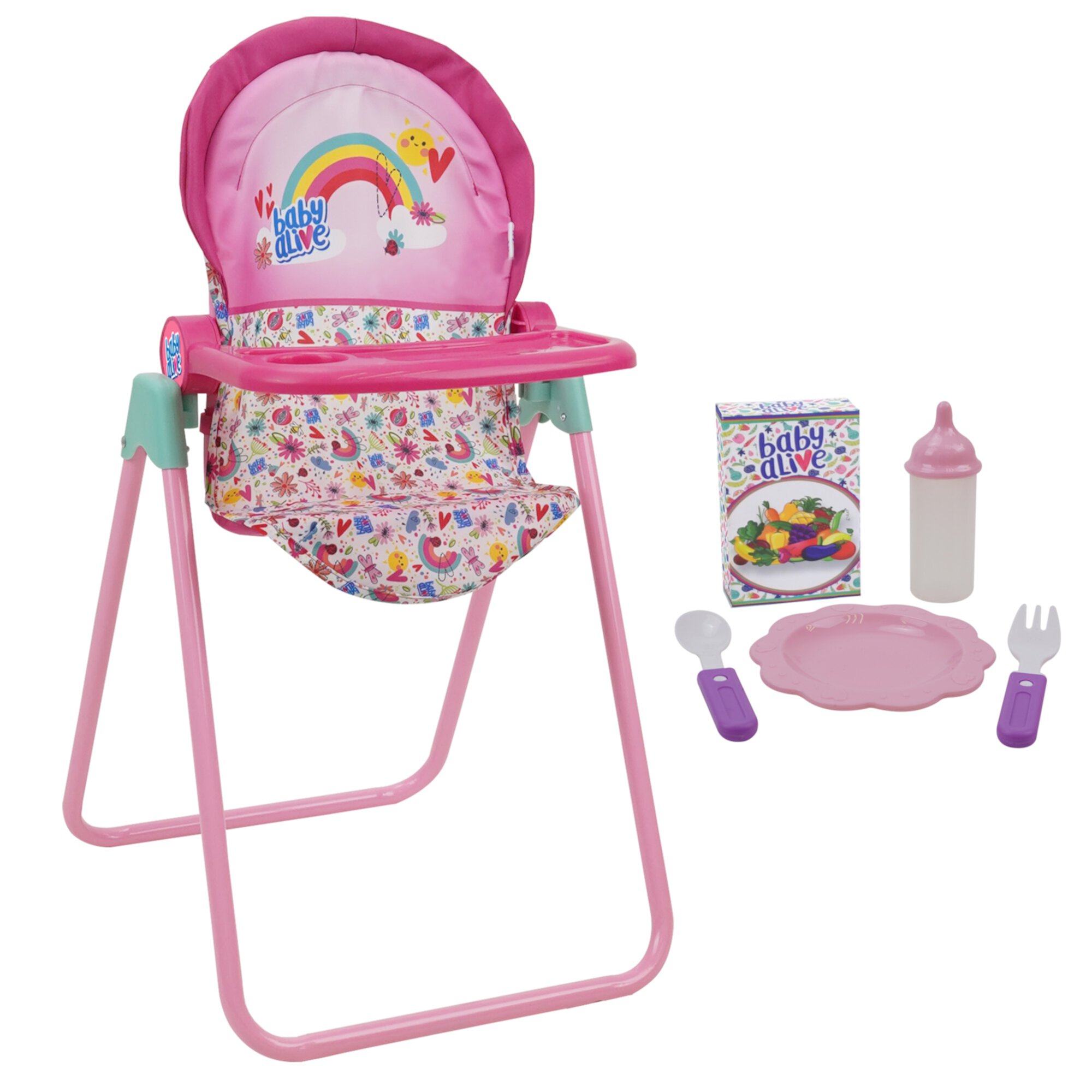 Baby Alive: Doll Highchair Set - Pink & Rainbow - 6 Pieces, Fits Dolls Up to 24", Pretend Play For Kids Ages 3+ Baby Alive