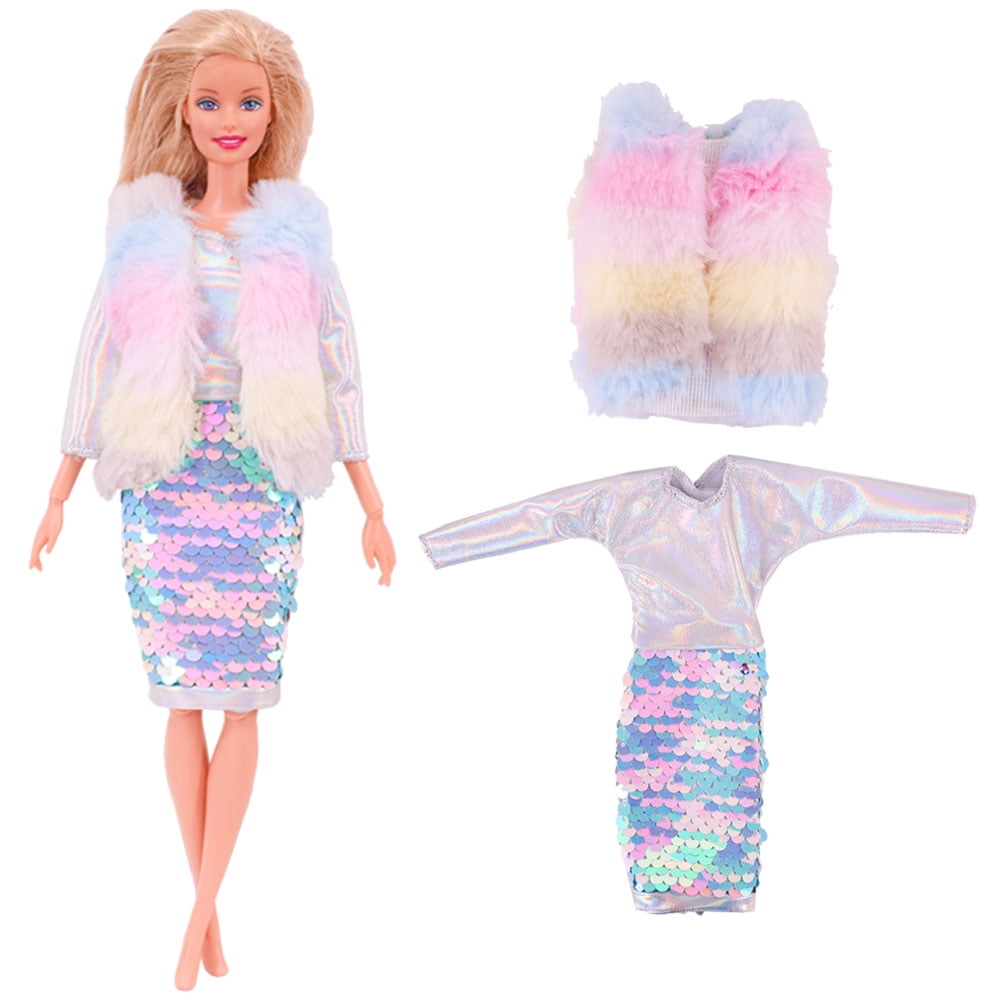 Barbies Doll Clothes 2PcsPlush Coat Jacket+ Dress Skirt/ Pants Clothing For Barbie Doll Clothes Doll Accessories Girl`s Toy Barbie