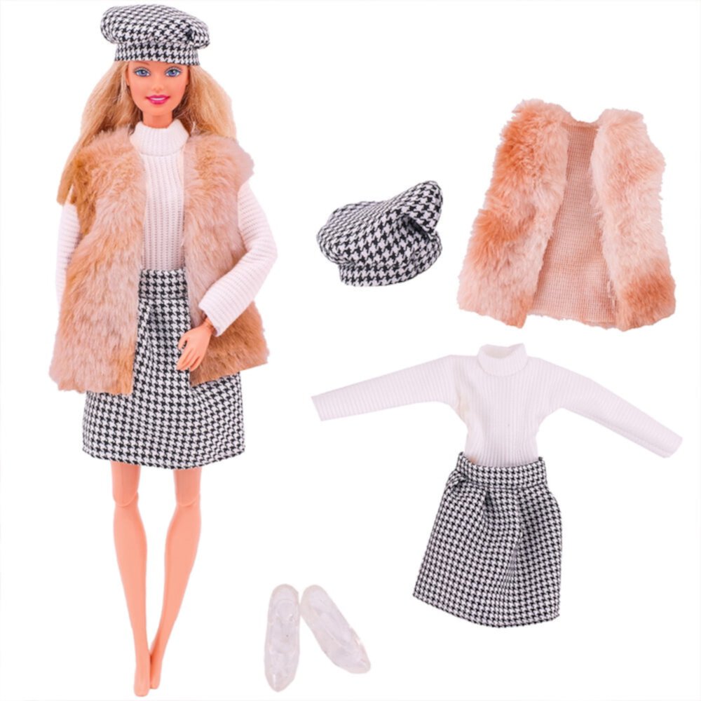 Barbies Doll Clothes 2PcsPlush Coat Jacket+ Dress Skirt/ Pants Clothing For Barbie Doll Clothes Doll Accessories Girl`s Toy Barbie