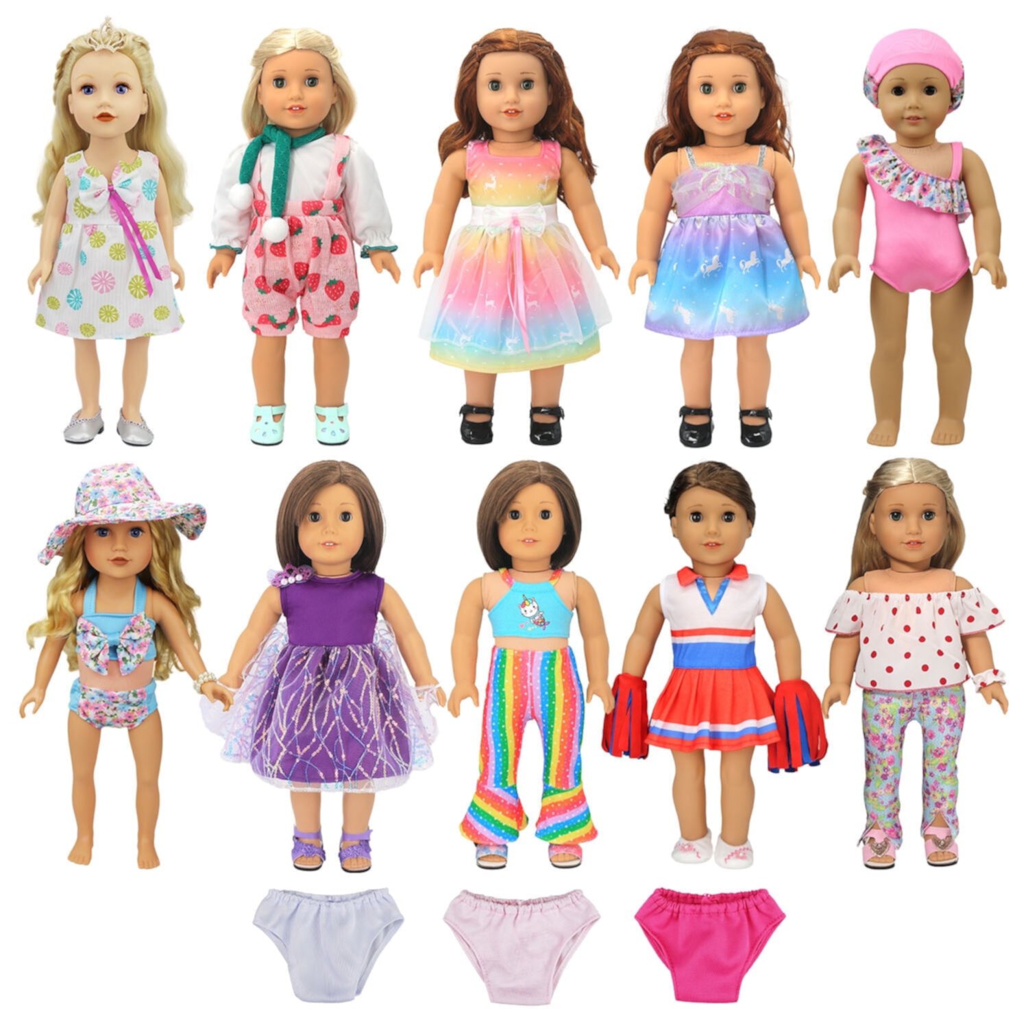 Anpro 22Pcs American Doll Clothes and Accessories for 18 inch Girl Doll, Including 10 Unique Styles Complete Sets of Clothing for Age 3+ Kids Girl Gifts Anpro