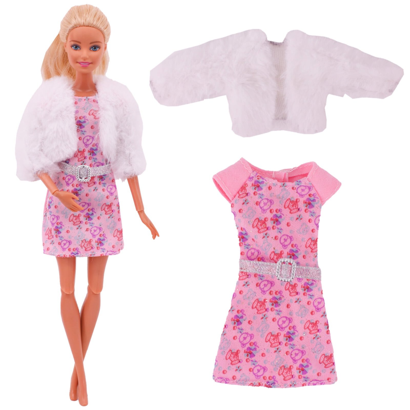 Barbies Doll Clothes 2PcsPlush Coat Jacket+ Dress Skirt/ Pants Clothing For Barbie Doll Clothes Doll Accessories Girl`s Toy Barbie