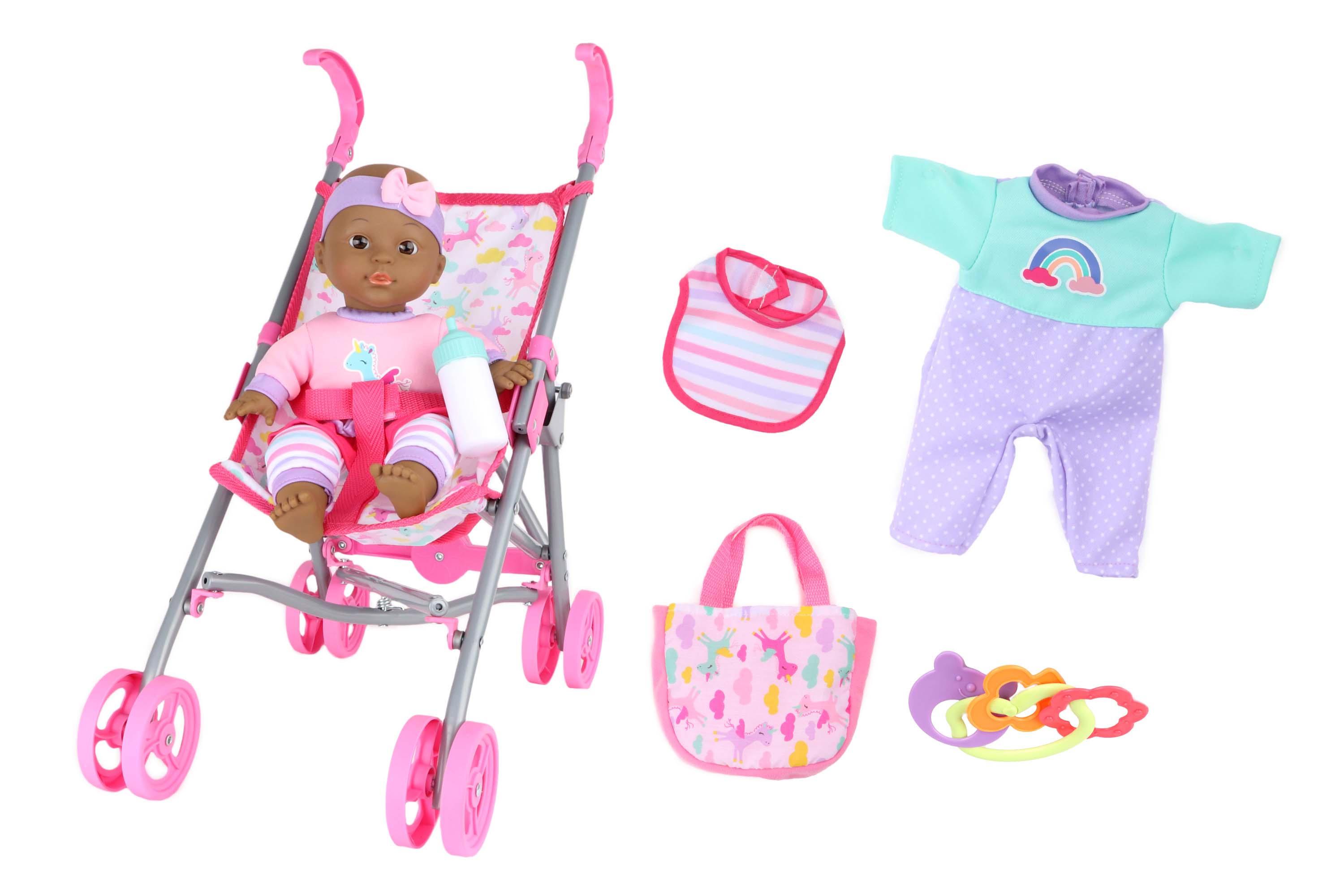 Dream Collection 12 inch Toy Baby Doll Care Gift Set with Stroller - African American in Gift Box DREAM COLLECTION