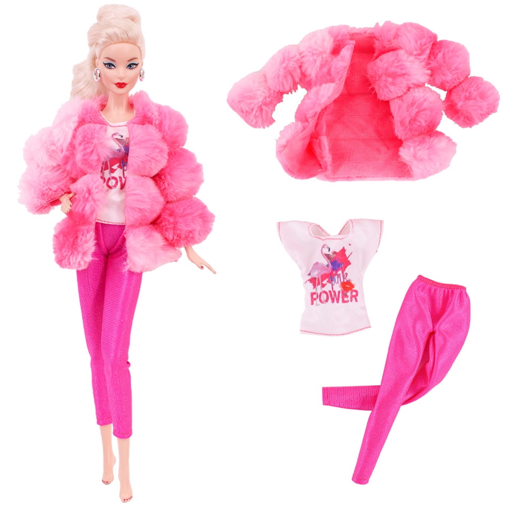 Barbies Doll Clothes 2PcsPlush Coat Jacket+ Dress Skirt/ Pants Clothing For Barbie Doll Clothes Doll Accessories Girl`s Toy Barbie