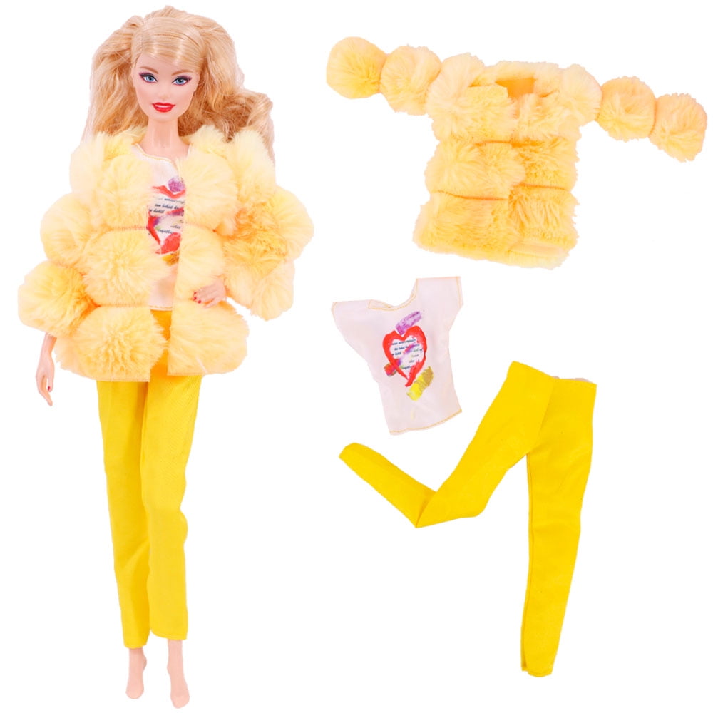 Barbies Doll Clothes 2PcsPlush Coat Jacket+ Dress Skirt/ Pants Clothing For Barbie Doll Clothes Doll Accessories Girl`s Toy Barbie