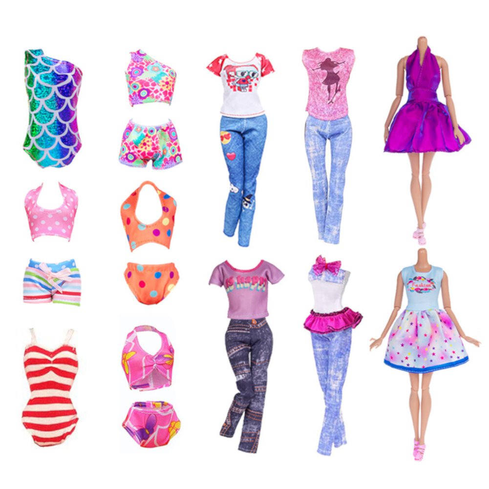 32 PCS Doll Clothes and Accessories Including 5 Party Dresses, 10 Mini Dress, 4 Doll Pants Blouses, 3 Bikinis, 10 Pairs Shoes for 11.5 inch Girls Dolls (No Doll) LTESDTRAW