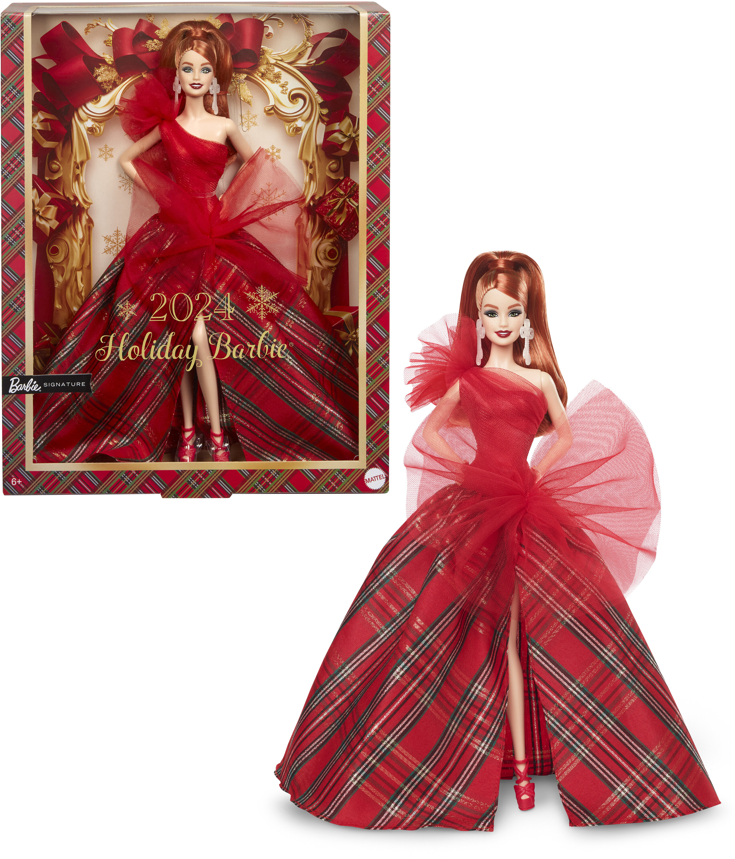 Barbie 2024 Holiday Barbie Dolls, Seasonal Collector Gift, Barbie Signature, Plaid Gown with Red Bow [Walmart Exclusive] Visit the Barbie Store