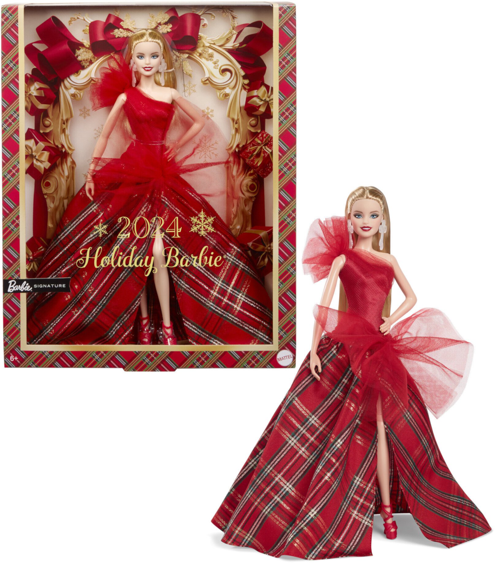 Barbie Signature 2024 Holiday Barbie Fashion Doll, Seasonal Collector Gift, Blonde with Plaid Gown Visit the Barbie Store