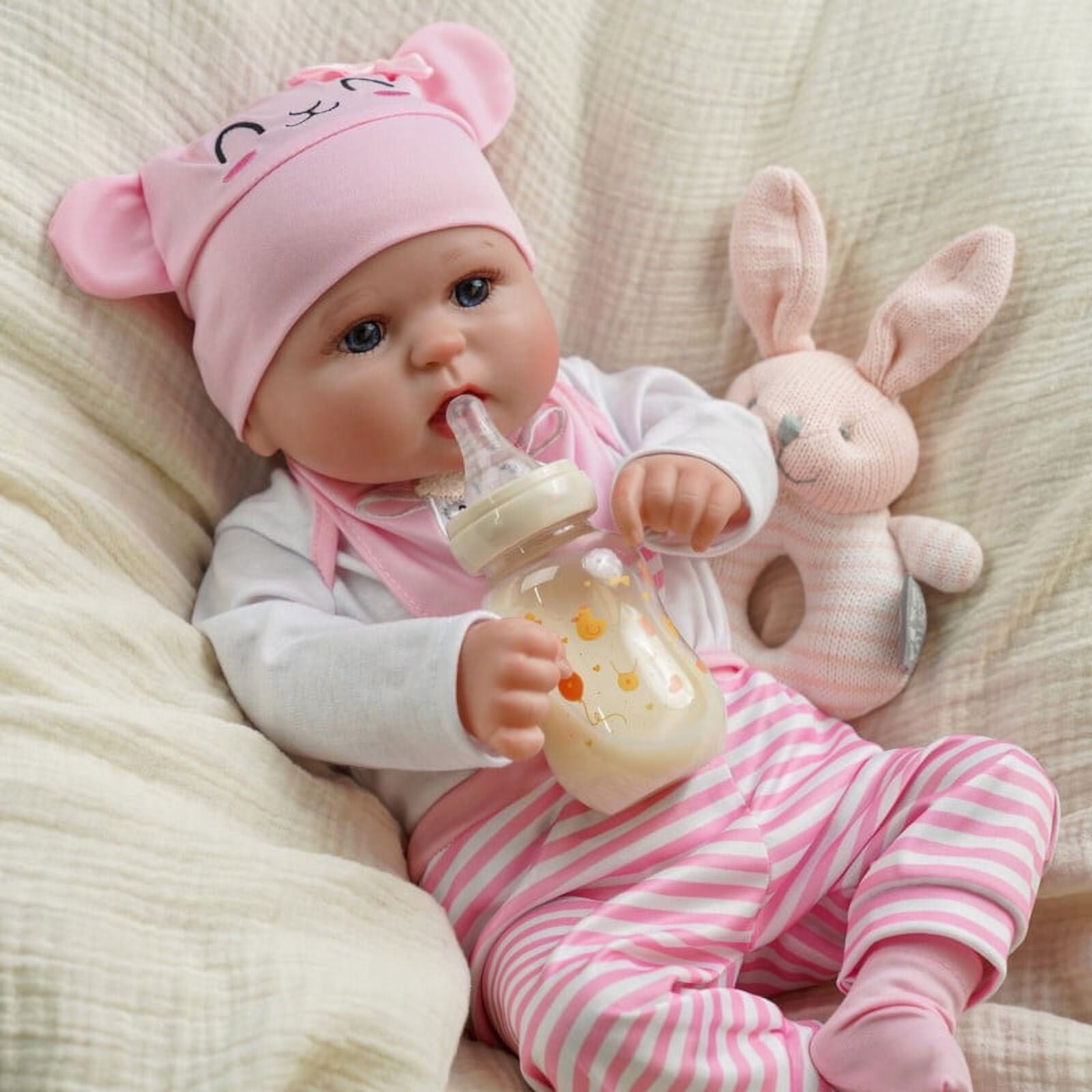 BABESIDE 20 Inch Realistic Reborn Baby Doll Kitten Girl Newborn Baby Dolls Real Life Baby Dolls with Toy Accessories Gift for Collection & Kids Age 3+ Babeside