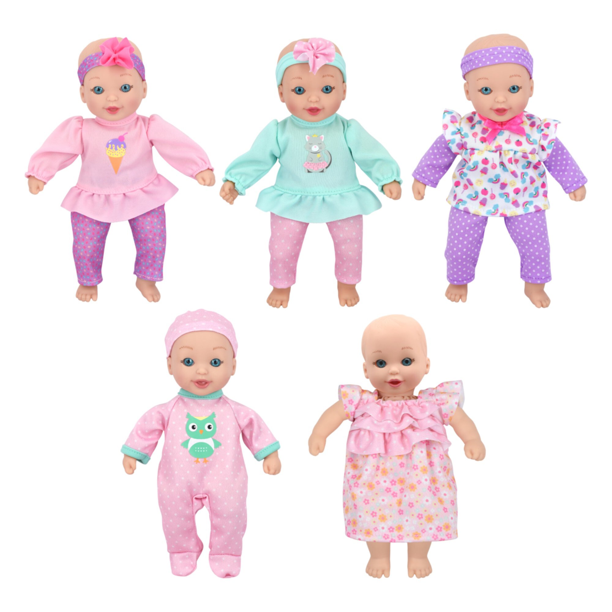 Little Darlings: 8" Little Sweeties Dolls - 5 Pack - Baby Doll Set With Stylish Pink Purple & Green Outfits, Ages 2+ Little Darlings