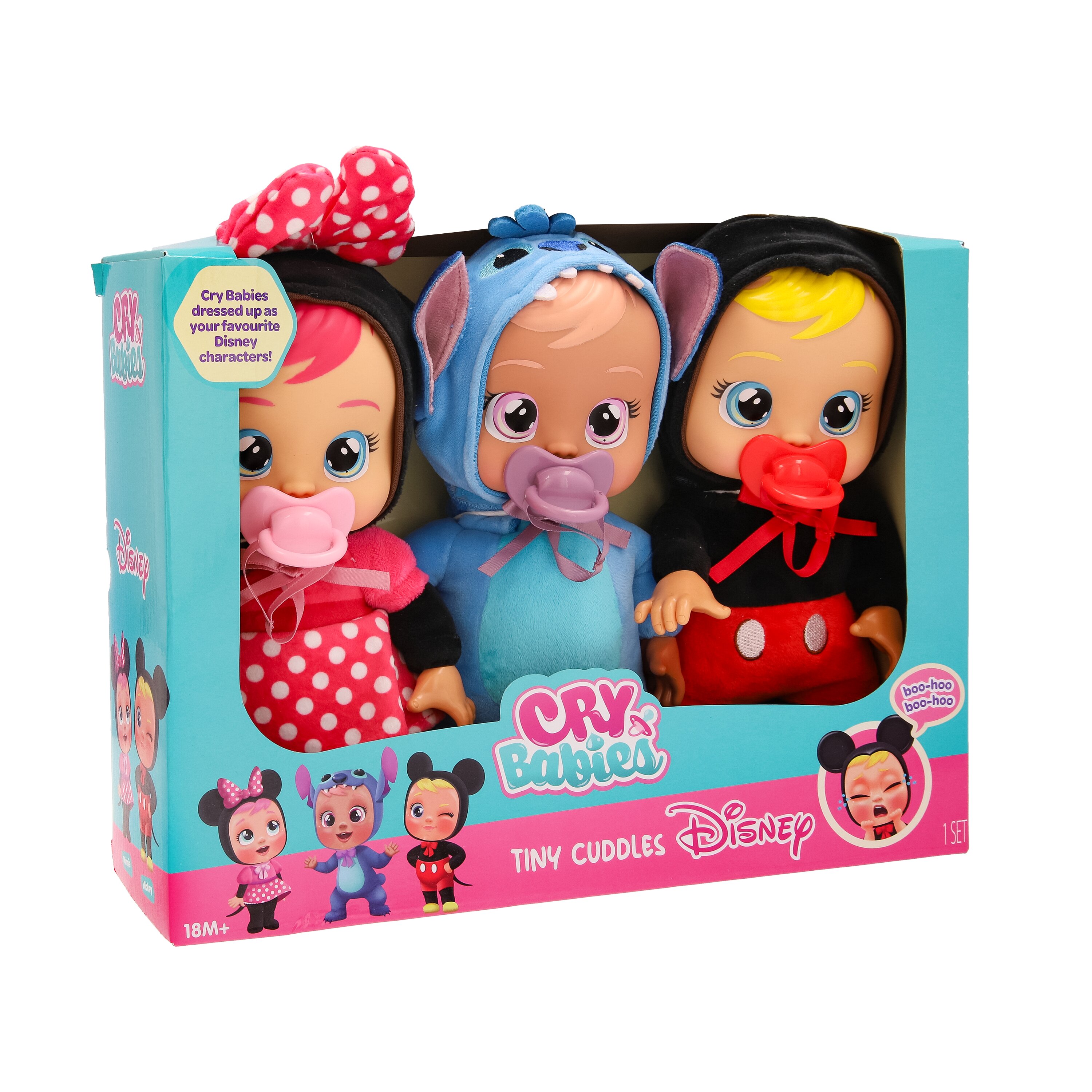 Cry Babies Tiny Cuddles Disney Edition 3pk 9-inch Baby Dolls. Ages 18+ Months Cry Babies