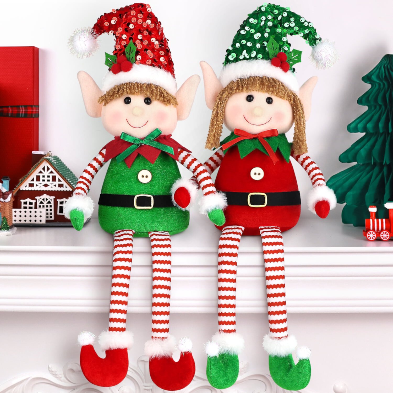 Ayieyill 2Pcs Christmas Elf, Elf Plush Christmas Stuffed Dolls, 20" Boy and Girl Elves Holiday Christmas Gnomes - Fun Christmas Decorations and Gifts for Kids Ayieyill