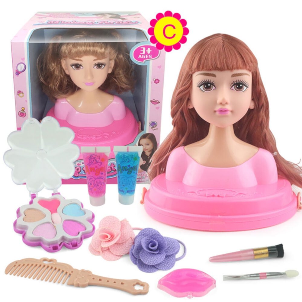 Kids Dolls Styling Head Makeup Comb Hair Toy Doll Set Pretend Play Princess Dressing Play Toys For Little Girls Makeup Learning Ideal Present Pannow