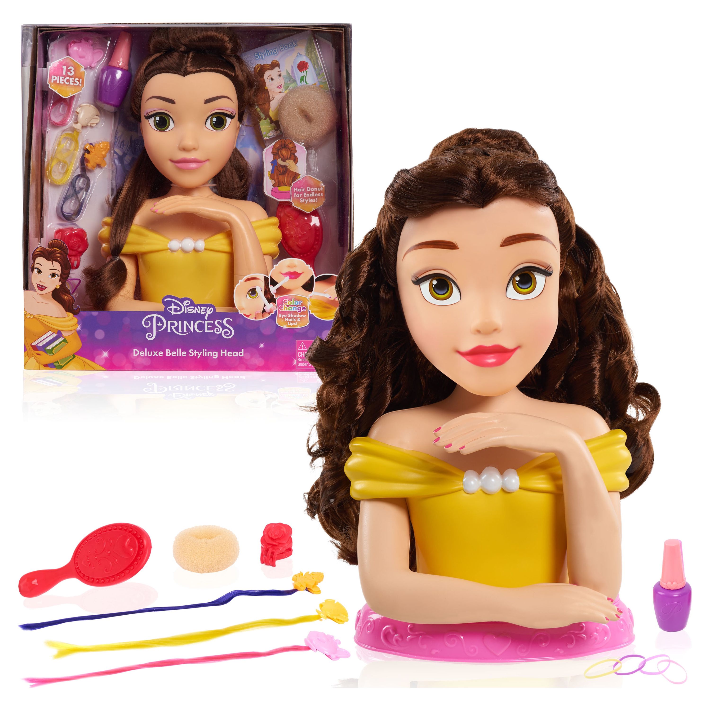 Disney Princess Deluxe Belle Styling Head, 13-pieces, Officially Licensed Kids Toys for Ages 3 Up, Gifts and Presents Disney Princess