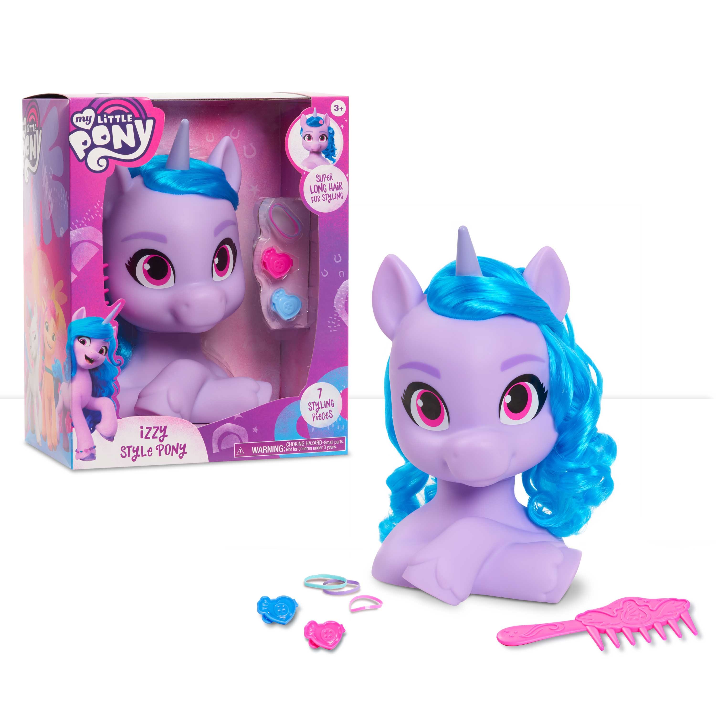 My Little Pony Izzy Moonbow Styling Head, 7 Piece Set Includes Accessories, Blue, Hair Styling Toys for Kids,  Kids Toys for Ages 3 Up, Gifts and Presents My Little Pony