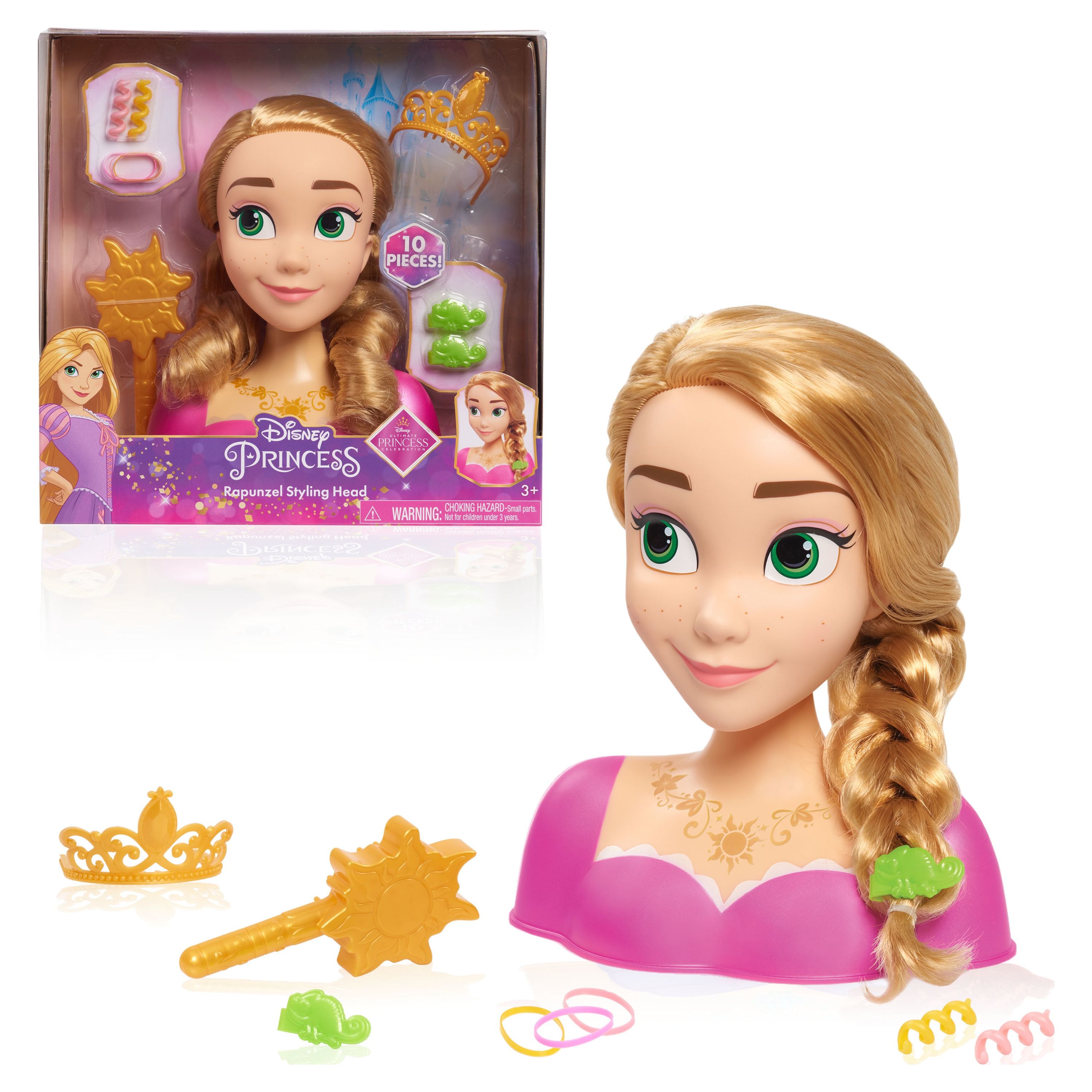 Disney Princess Rapunzel Styling Head, Blonde Hair, 10 Piece Pretend Play Set, Tangled, Officially Licensed Kids Toys for Ages 3 Up, Gifts and Presents Disney Princess