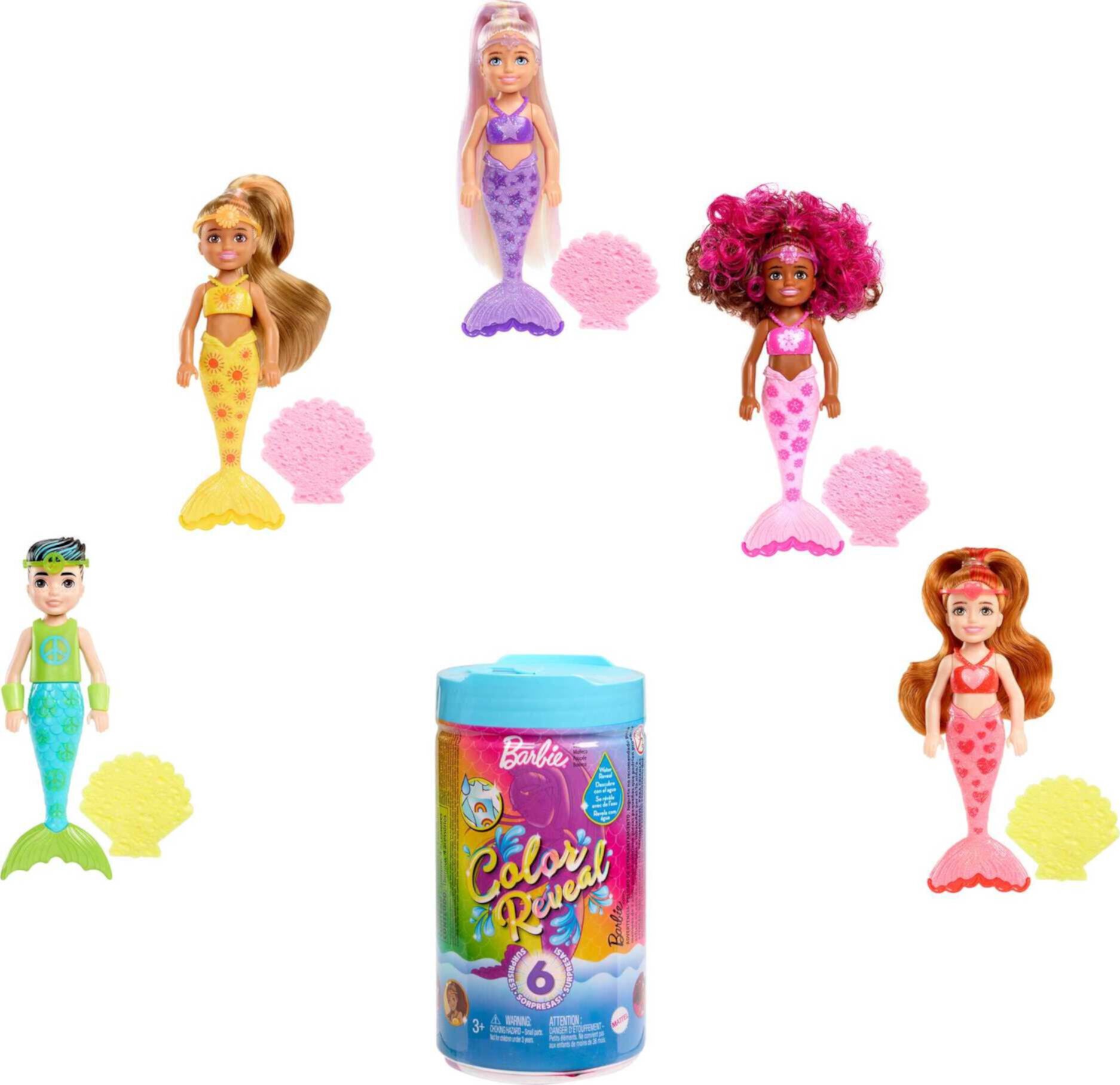 Barbie Chelsea Color Reveal Rainbow Mermaid Series Small Doll with 6 Surprises & Color Change Visit the Barbie Store