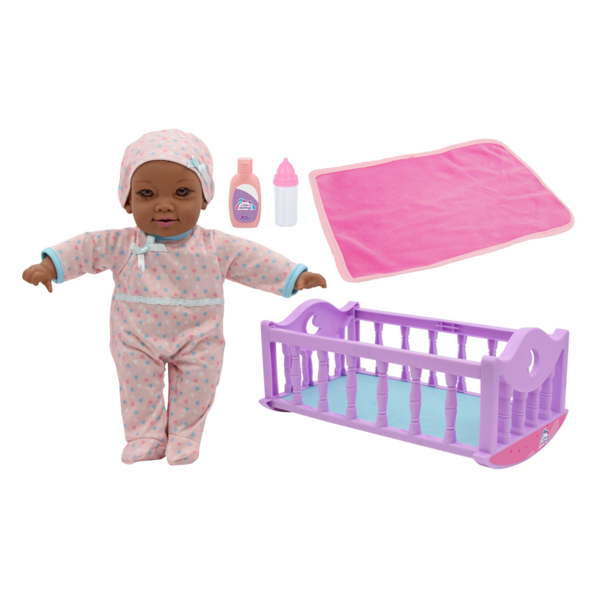 Little Darlings 12" Crib Time Fun AA - Talking Baby Doll With Crib & Accessories, Purple & Pink, Ages 2+ Little Darlings