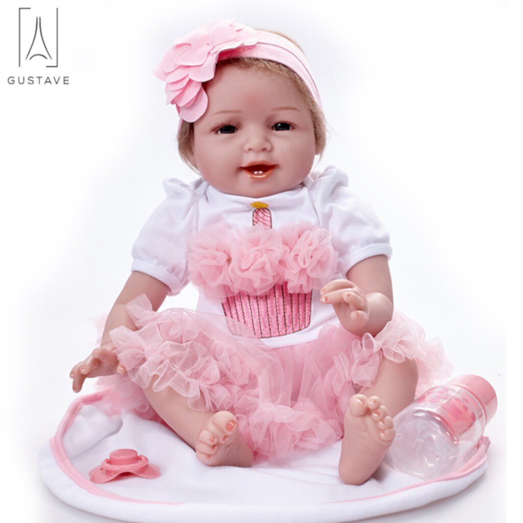 Gustave 22 Inch Realistic Reborn Baby Doll Soft Silicone Vinyl Lovely Lifelike Cute Baby Boy Girl Toy with Beautiful Clothes Gustave