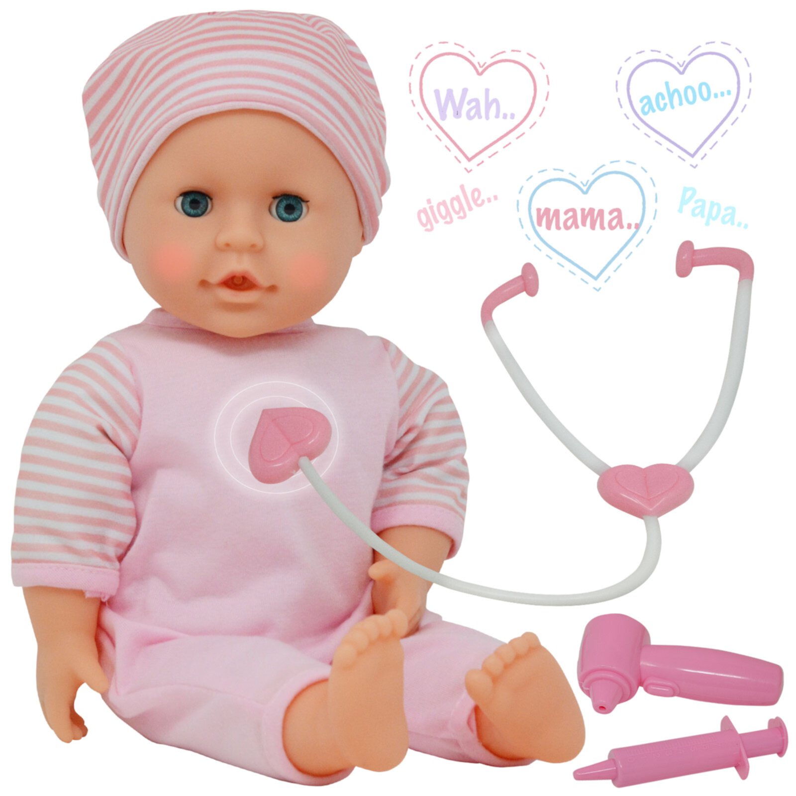 The New York Doll Collection 14 Inch Interactive Talking Baby Doll Doctor Set for Kids – Pink The New York Doll Collection