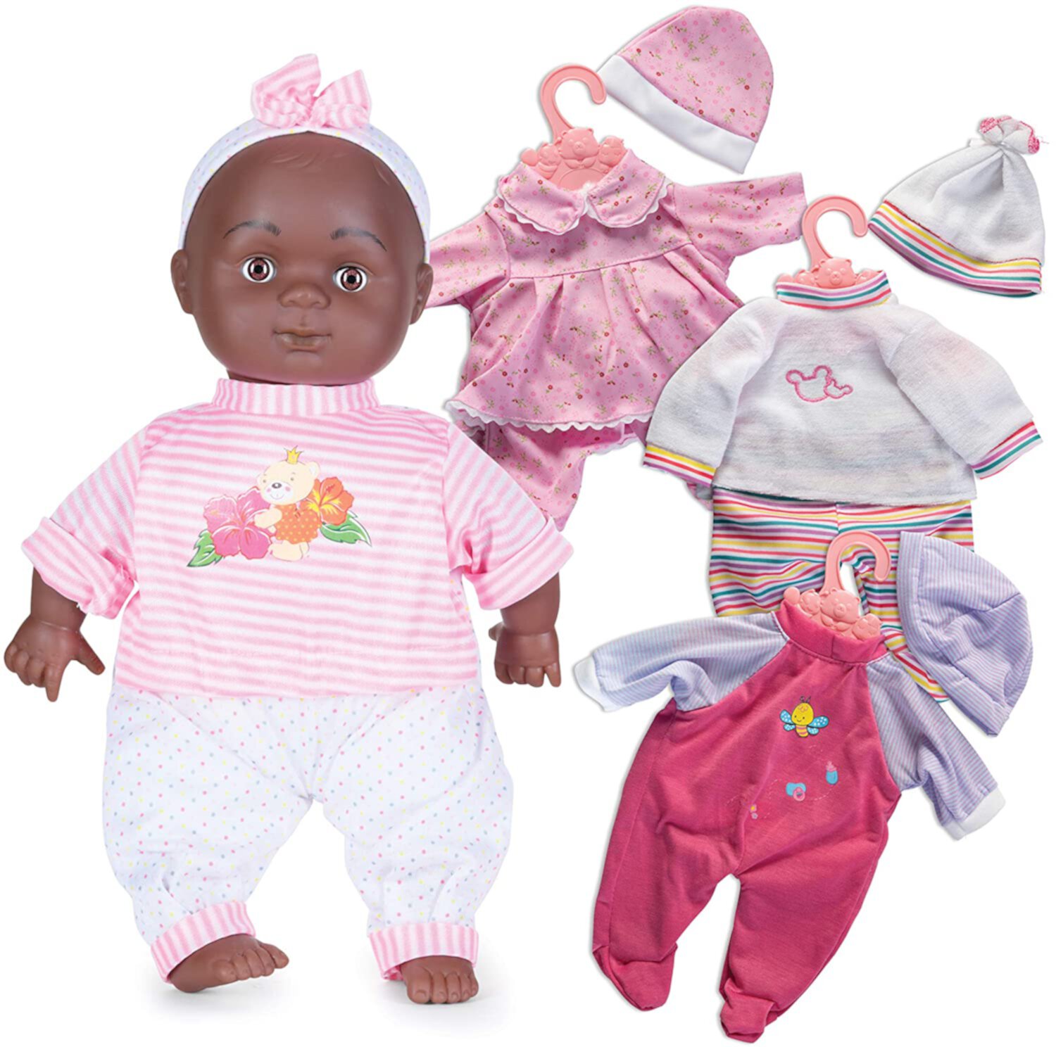 Prextex 12-Piece Black Baby Doll with Clothes Set - 14-Inch Girl African American Doll with 4 Nice Outfit Sets and 3 Hangers - Best Gift for Toddlers and Girls Prextex