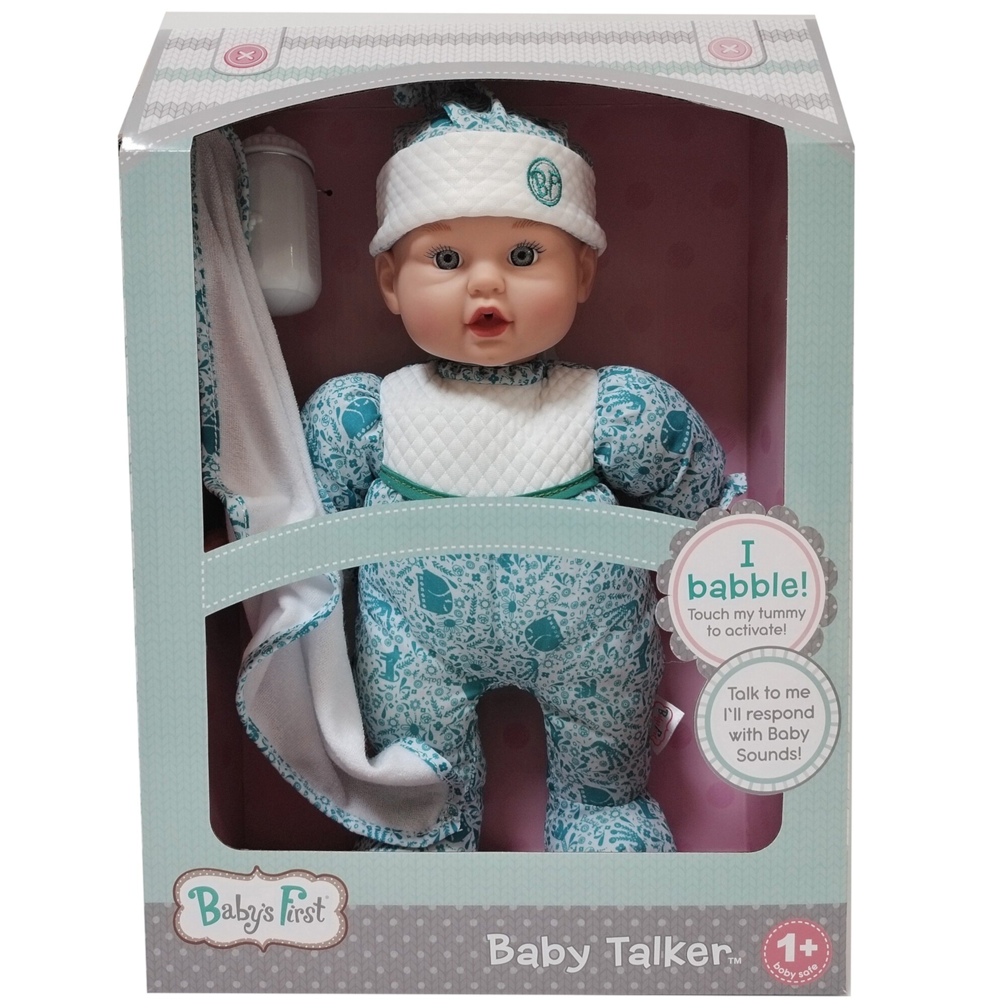 Goldberger Baby's First Baby Talker Interactive Baby Doll with Teal Outfit & Matching Cap Baby's First