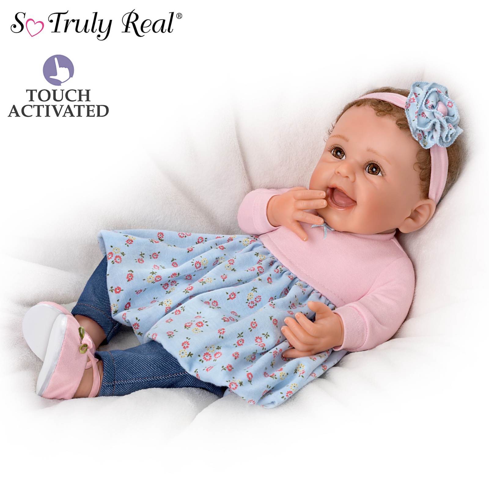 The Ashton - Drake Galleries Giggles And Grins Interactive Touch Activated So Truly Real® Lifelike With RealTouch® Vinyl Skin & Hand-Rooted Hair Weighted For Realism Baby Doll by Sherry Rawn 18-inches The Ashton-Drake Galleries