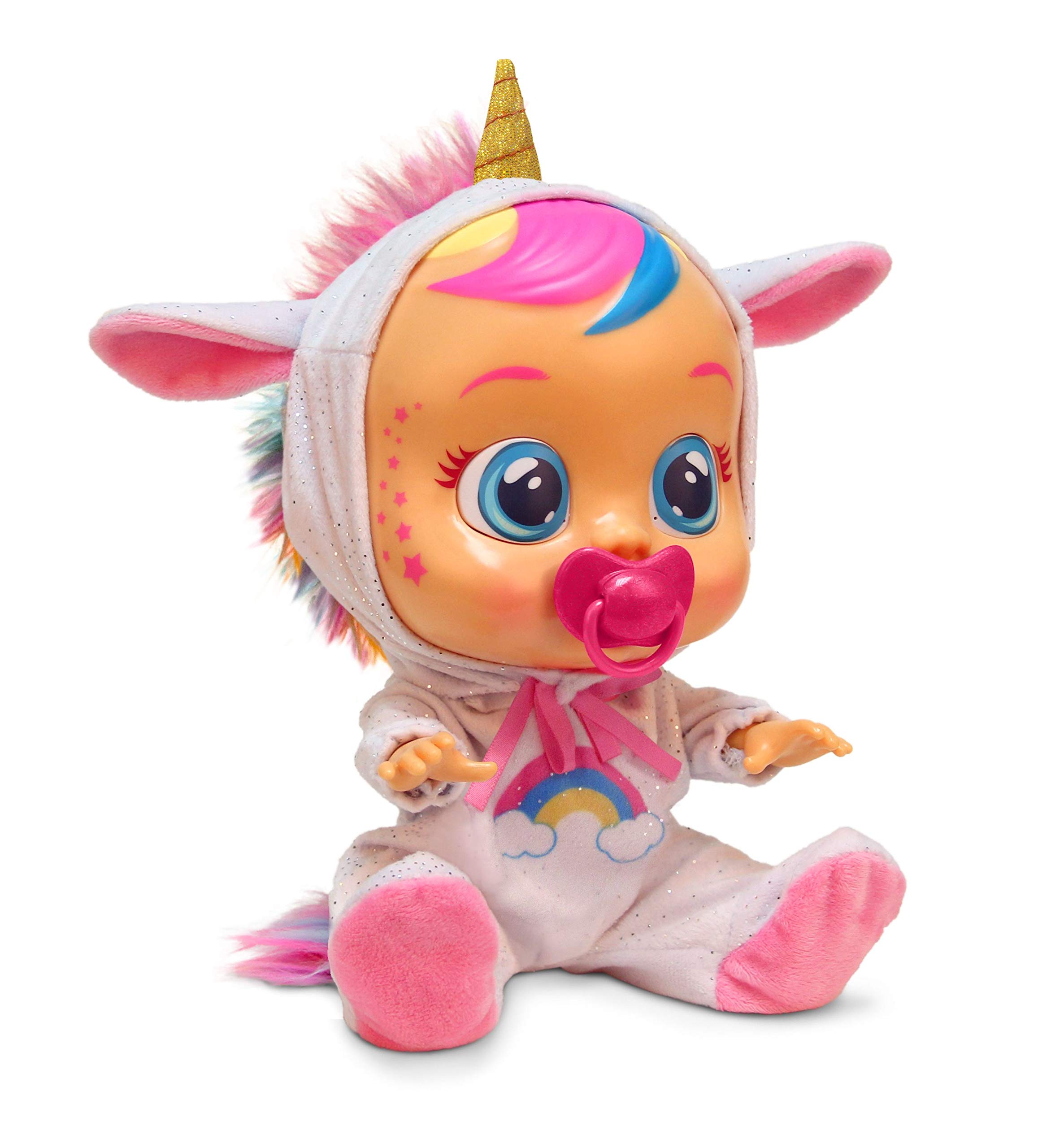 Cry Babies Dreamy the Unicorn 12” Baby Doll | Shimmery Removable Rainbow Pajamas For Girls and Kids 18 Months and Up , Pink Cry Babies