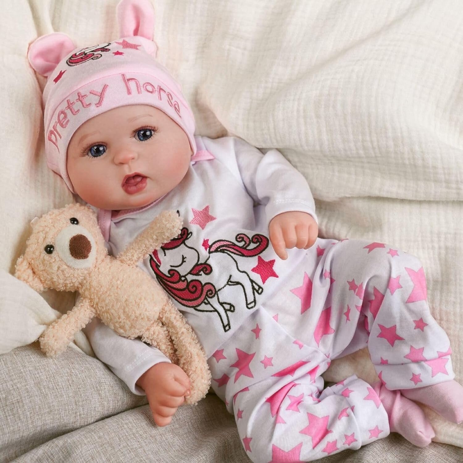 RSG Reborn Baby Dolls-20 in Realistic Reborn Baby Dolls Baby Eyes-Opened Girl Newborn Soft Cloth Body Reborn Baby with Toys for Kids 3+ Babeside