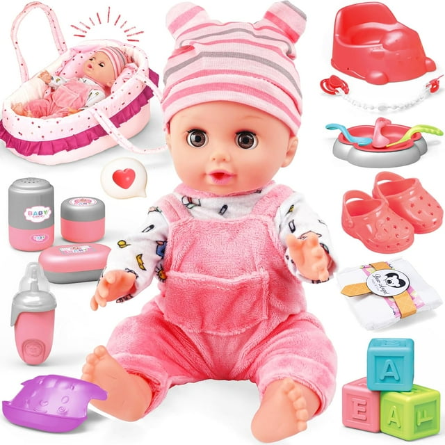 YCFUN 14'' Baby Dolls Play Set, 15pcs Baby Doll with Bottle, Chair and Accessories for Gifts Age 3+ YCFUN