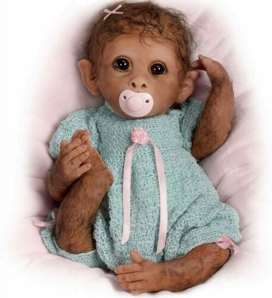 ​The Ashton-Drake Galleries Clementine So Truly Real® Weighted Poseable Baby Girl Monkey Doll with RealTouch® Vinyl Skin by Linda Murray 14"-inches The Ashton-Drake Galleries