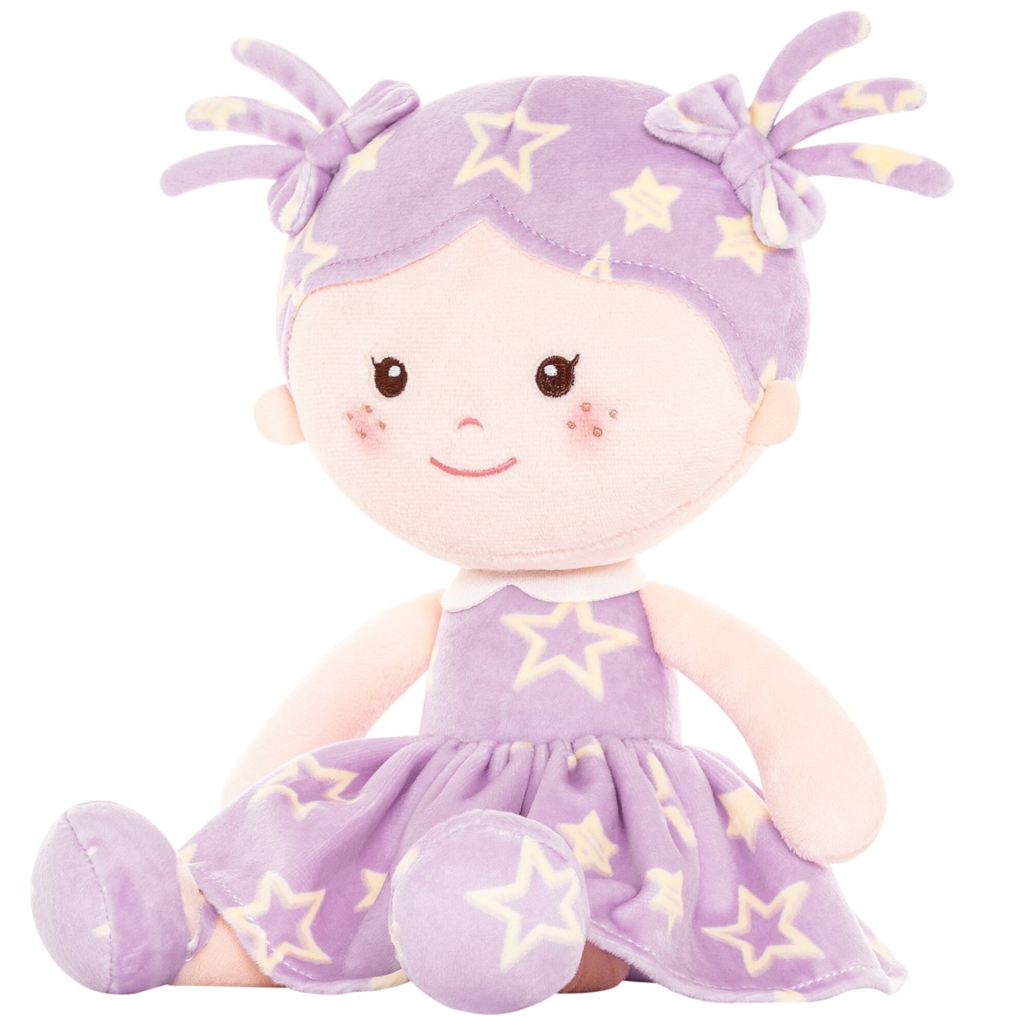 Plush Rag Doll Sleeping Cuddle Buddy Doll Soft Baby Doll for Girls First Baby Doll Wear Pink Polka Dot Dress 13" None