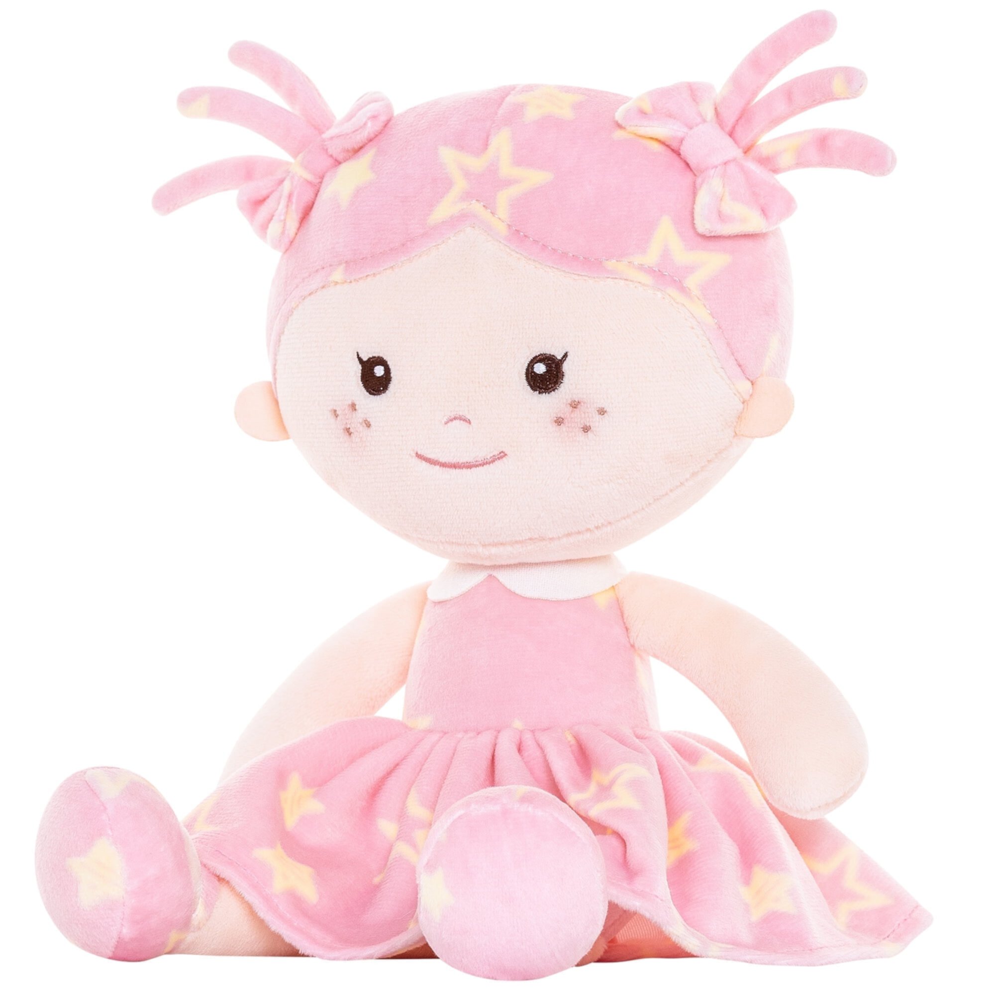 First Baby Doll Plush Rag Dolls Sleeping Cuddle Buddy Doll Soft Baby Doll for Girls Wear Star Pink Sleeveless dress 13" None