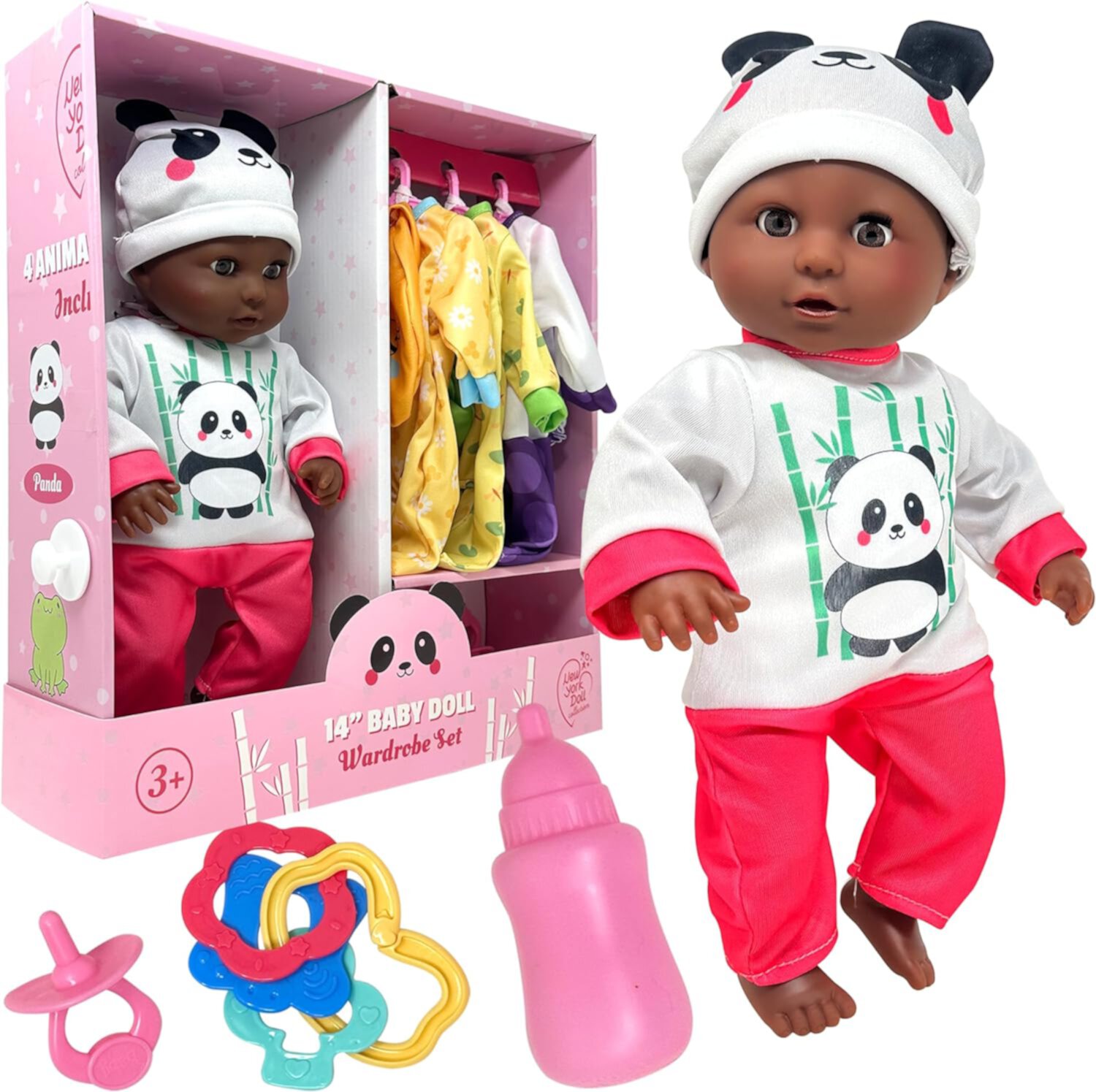 The New York Doll Collection Soft Body Baby Doll With Accessories & 4 Sets Of Animal Outfits The New York Doll Collection