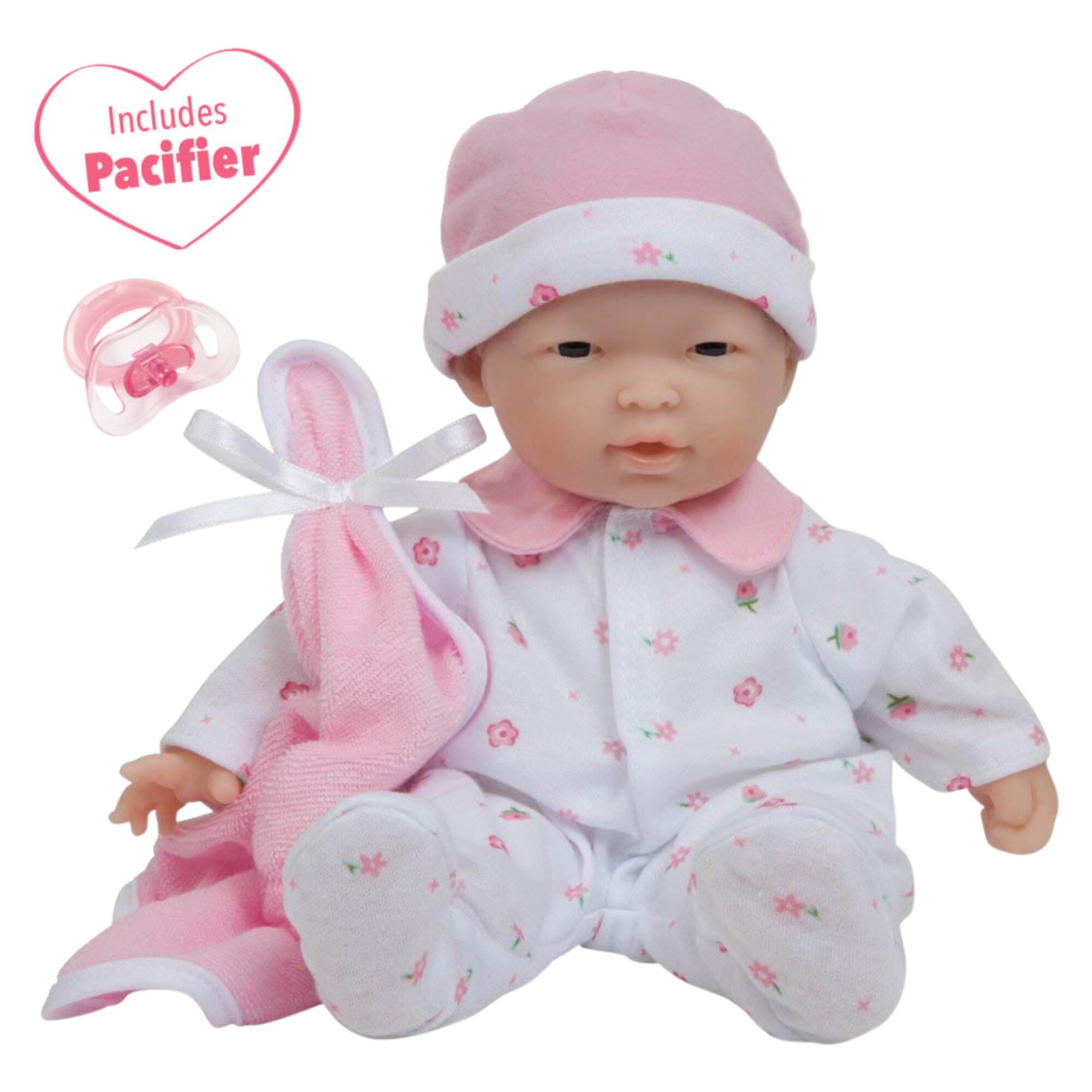 JC Toys La Baby Soft 11" Baby Doll, Pink with Blanket, Asian L.A. Baby