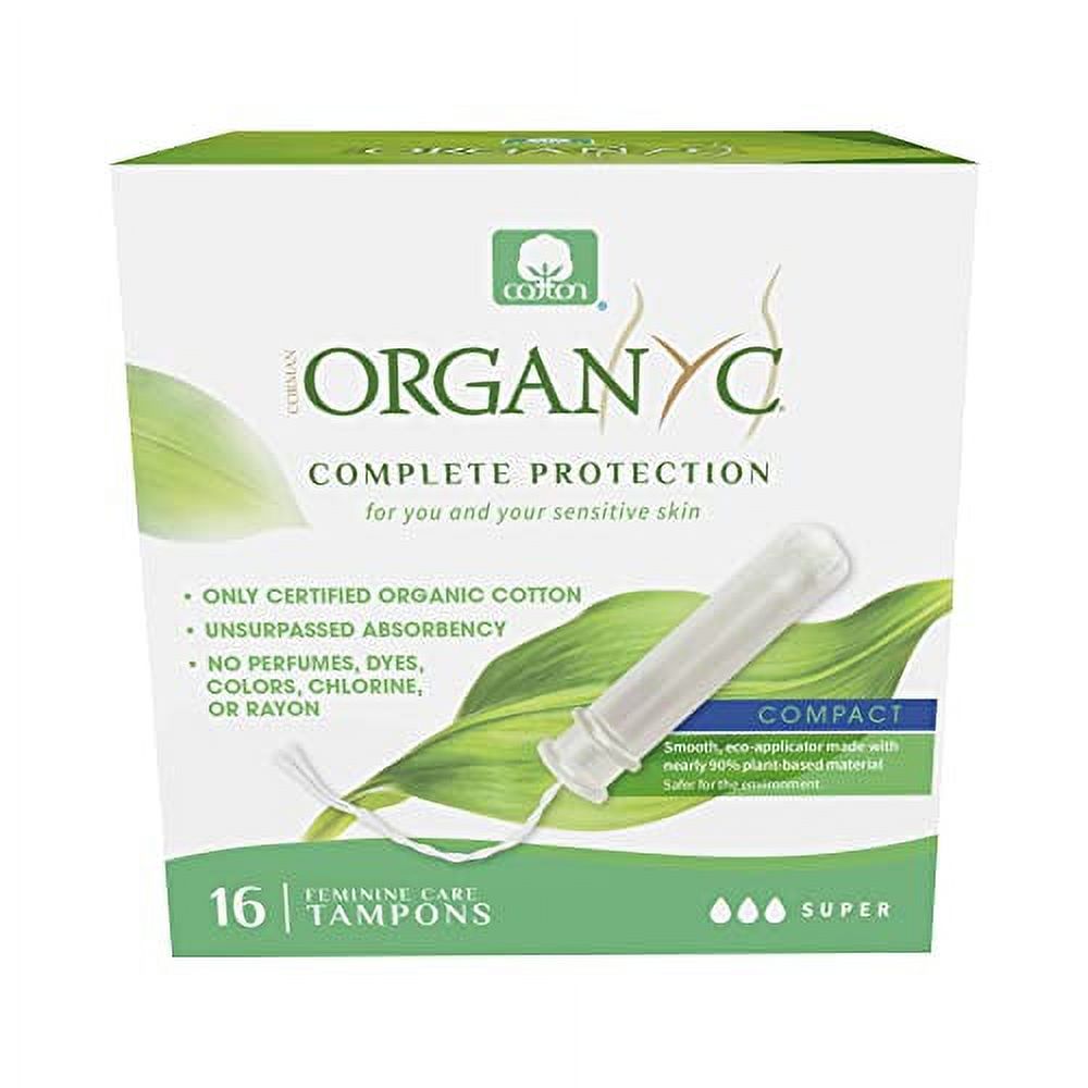 Organyc 100% Certified Organic Cotton Tampons, Plant-Based Eco-Applicator, Super Flow, 16 Count Organyc