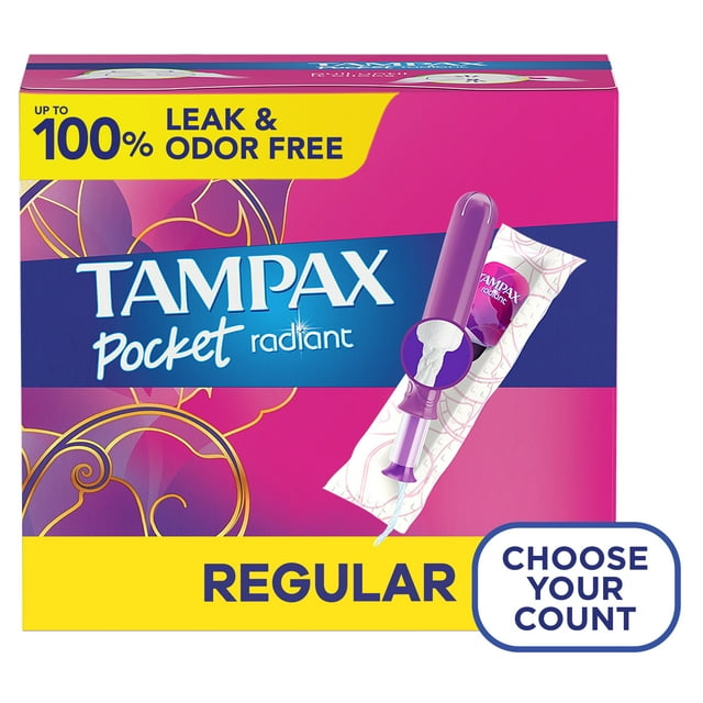 Tampax Pocket Radiant Tampons with LeakGuard Braid, Regular Absorbency, 14 Ct Tampax