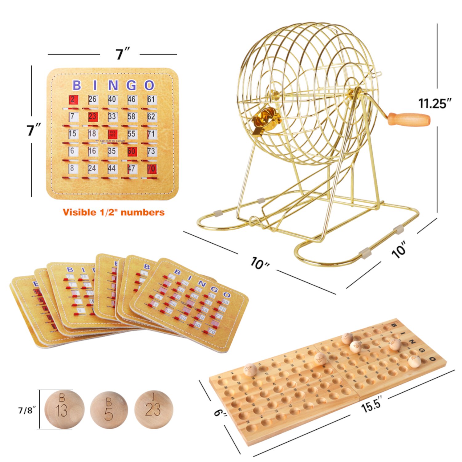 GSE Games & Sports Expert Deluxe Bingo Game Set with Large Brass Bingo Cage, 50 Shutter Slide Bingo Cards, Bingo Master Board, Calling Balls for Large Groups, Parties, Bingo Hall, Game Night GSE Games & Sports Expert